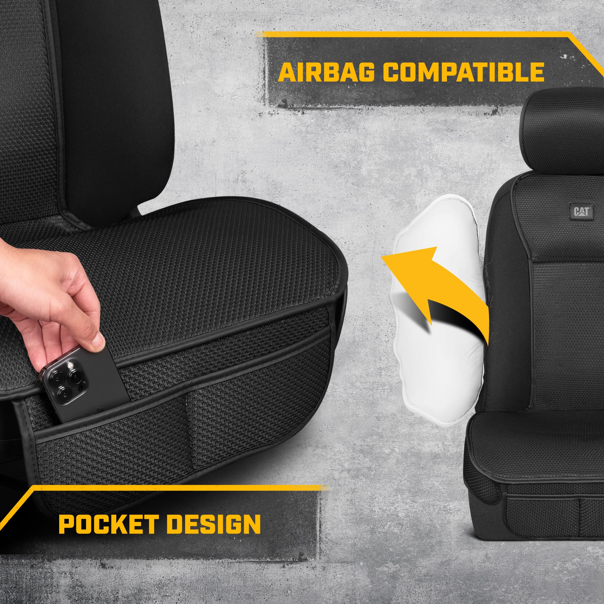 Caterpillar AeroMesh Black Seat Covers for Trucks, Car, & SUV - (1) Front Truck Seat Cover Protector - Breathable Mesh Universal