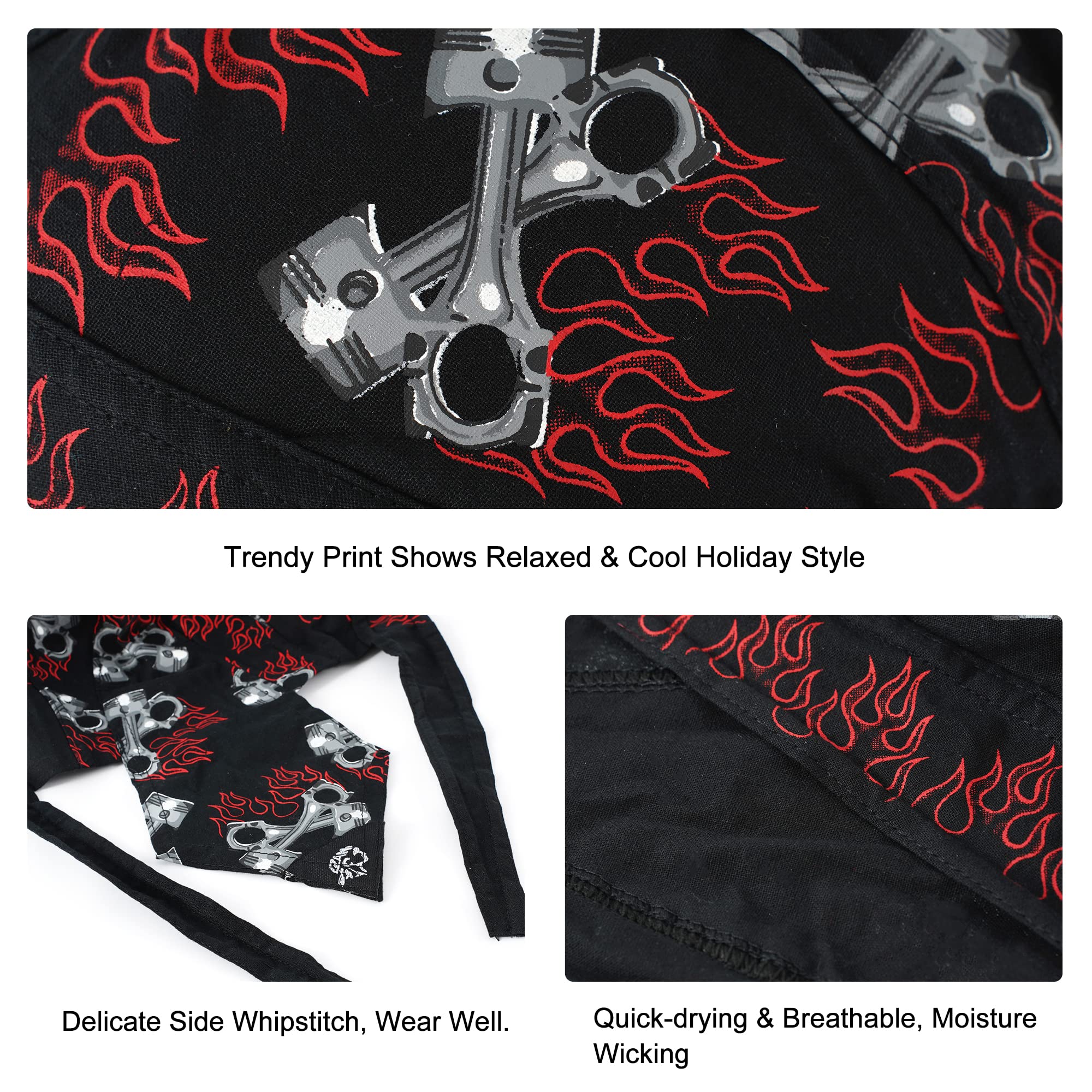 Docila Black Cotton Do Rags For Women Men Trendy Spider Feather Flame Skull Helmet Liner Beanie Hat Pirate Head Scarf Motorcycle