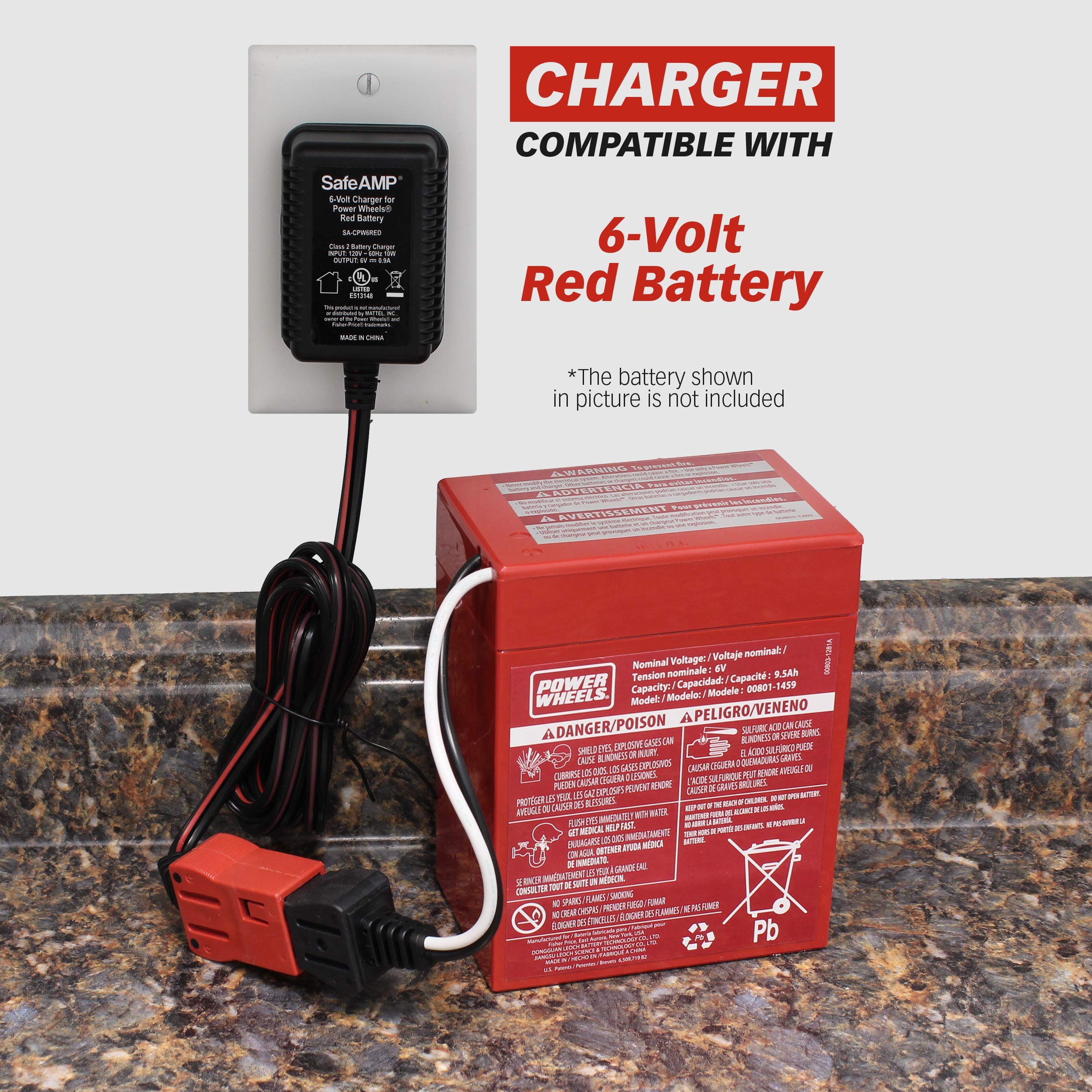 Safeamp Replacement 6-Volt Charger For Fisher-Price Power Wheels Red Battery Models 00801-0712, 0801-0051, 78660-85650, 74522