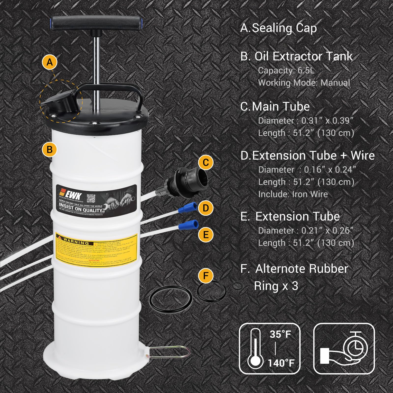 Ewk 6.5L Manual Oil Extractor Change Pump For Automotive Fluids Vacuum Evacuation