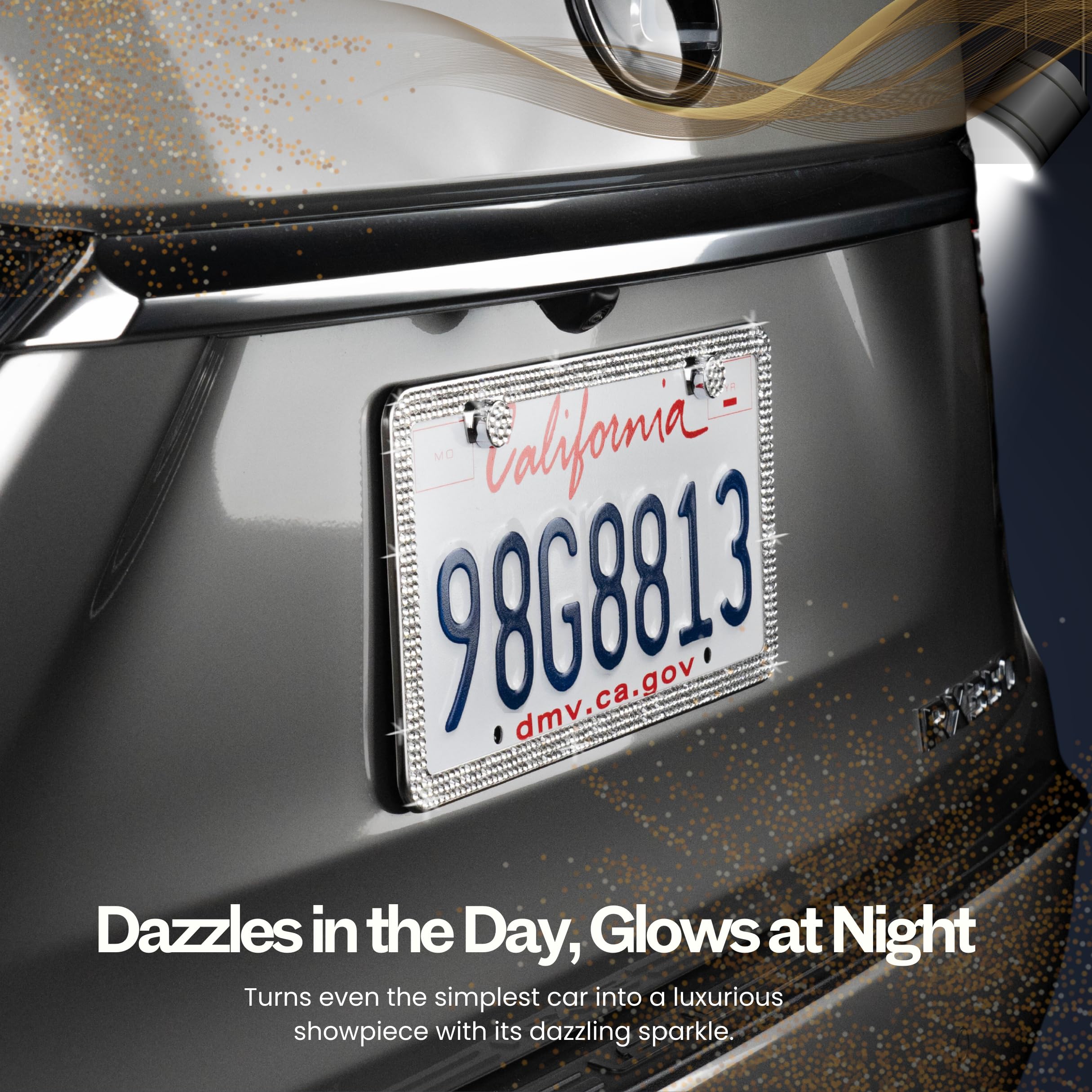 Sunplustrade Bling License Plate Frame For Women 2 Pack Sparkly License Plate Frames Bedazzled Diamond Rhinestone Crystals (Silv