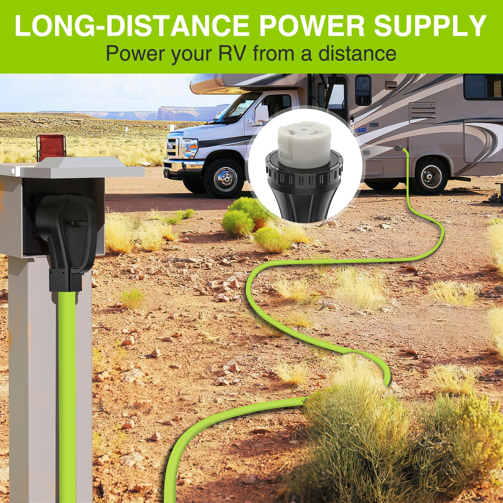 Nilight 25Ft 50 Amp Rv Locking Extension Cord 250V Heavy Duty 6/3+8/1 Gauge Pure Copper Stw Wire Ul Etl Listed 4 Prong 14-50P Ss