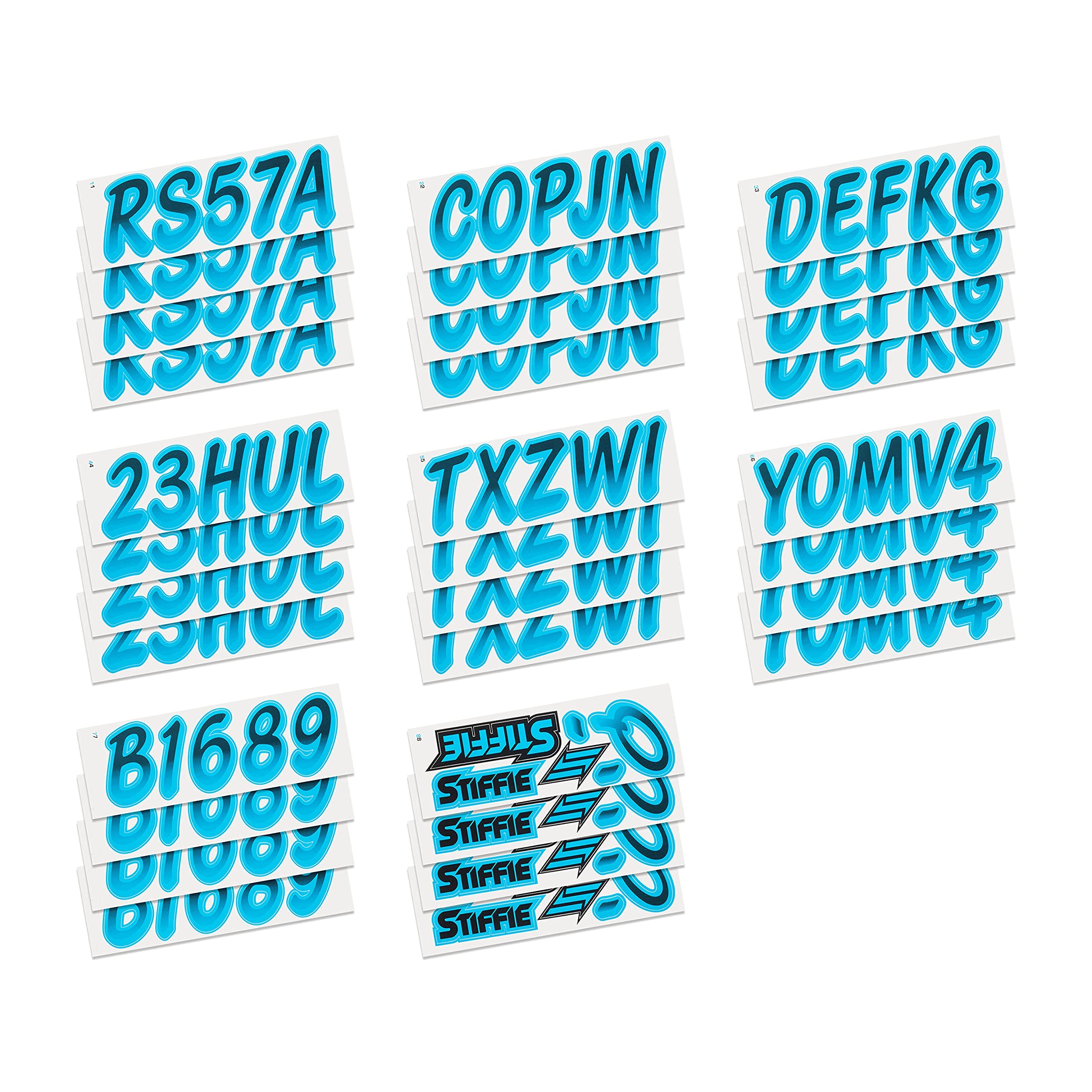 STIFFIE Whipline Black/Sky Blue 3'' Boat & PWC Registration Decals  Numbers Letters Stickers