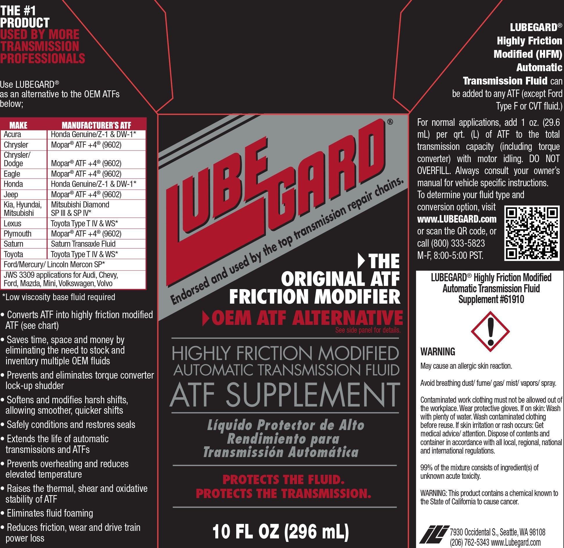 Lubegard 61910 Highly Friction Modified Atf Supplement, 10 Oz.