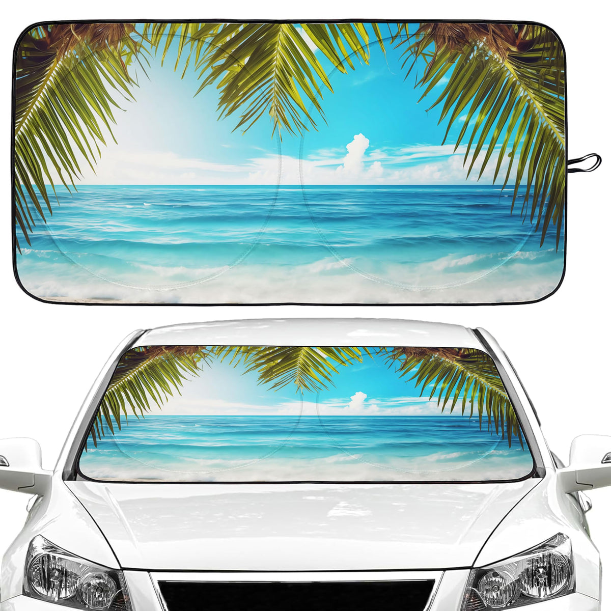 Beach Palm Car Windshield Sun Shade Foldable Sunshade Front Window Cover Sun Visor Protector Accessories for Truck SUV (59x27.5 