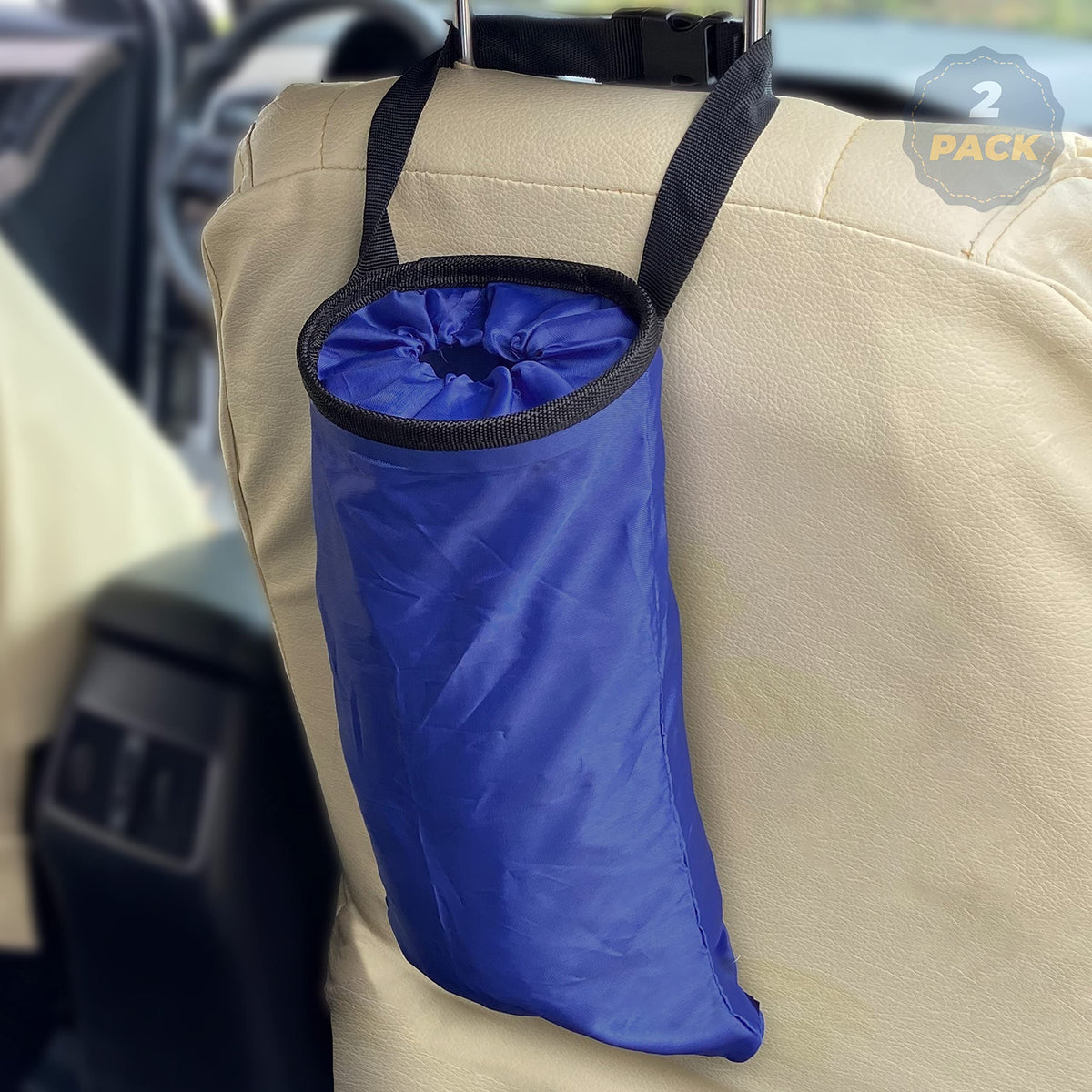 Econour Cartrash Bag Blue-Medium | 2Pack Trash Bag Easy To Mount Car Trash Bin | Adjustable Car Trash Can With Waterproof Material | Car Bin For Consoles & Headrests