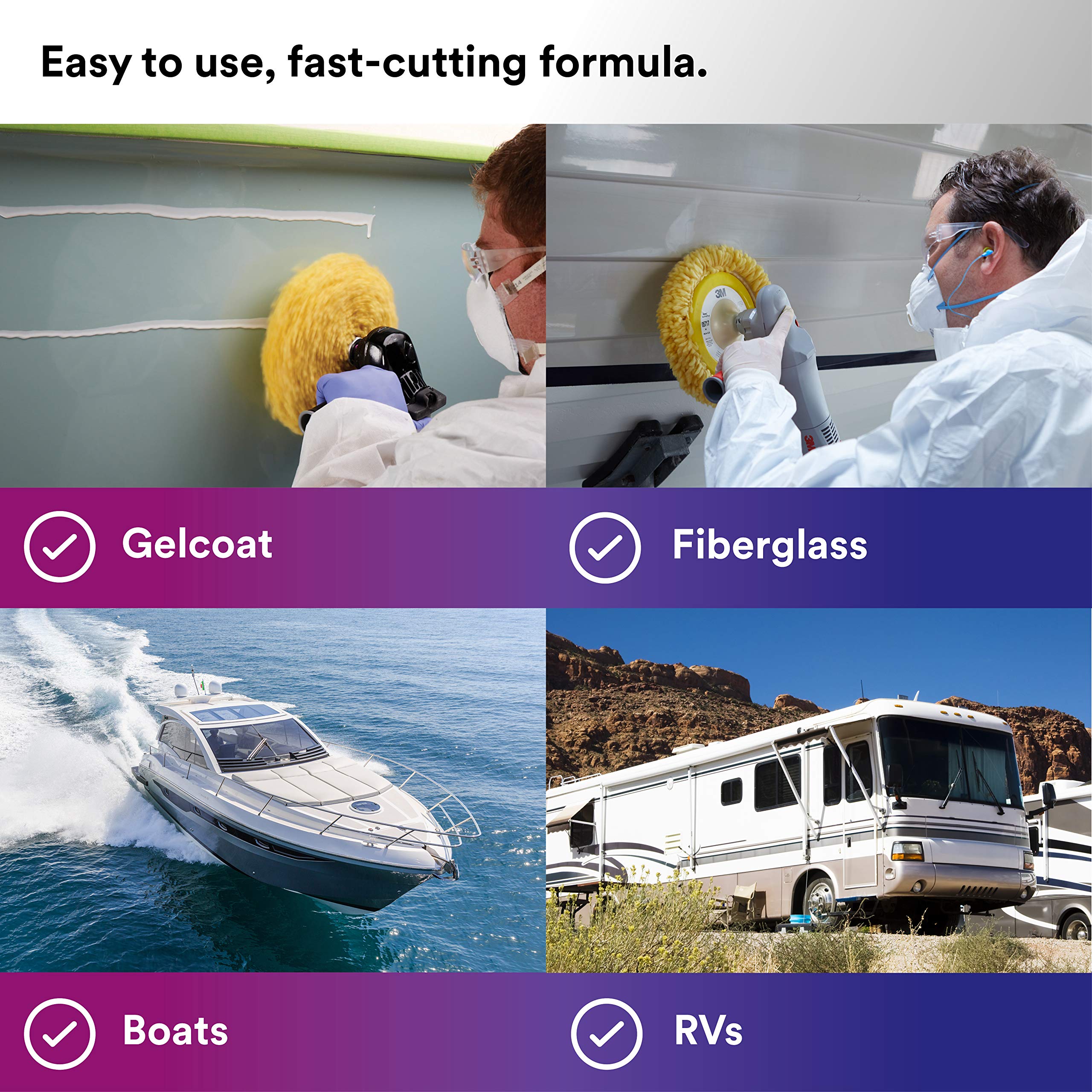 3M Perfect-It Gelcoat Light Cutting Polish + Wax, 36109, 1 Pint, One-Step Process, Removes Scratches And Swirls, Light Oxidation Remover For Boats And Rvs