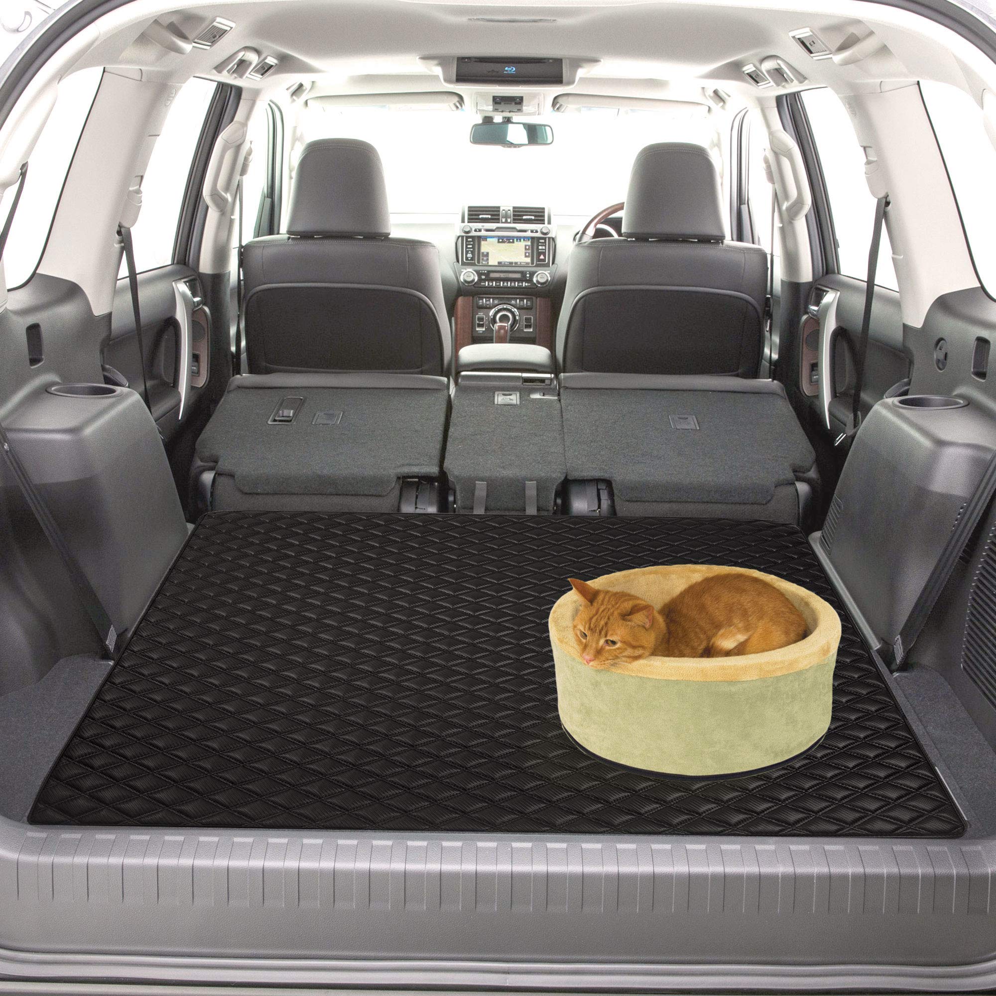 Fh Group F16501 Deluxe Heavy-Duty Faux Leather Multi-Purpose Cargo Liner, Diamond, 46   , Black Color W. Gift- Fit Most Car, Tru