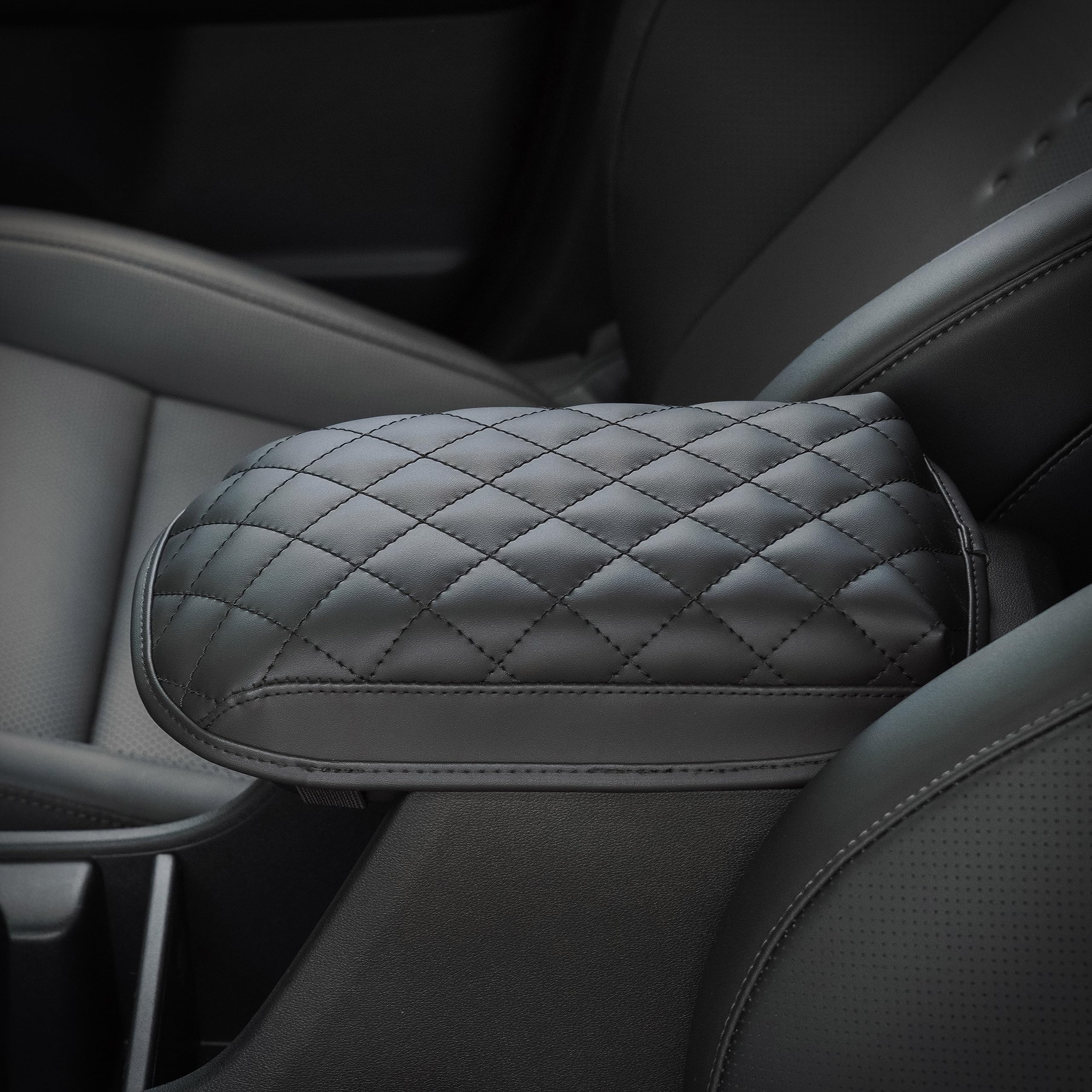 KMMOTORS Hyundai Kona(2023, 2024) Center Console Cover, Kona Accessories, Armrest Cushion, Quilting Black, Console Protector, Ve