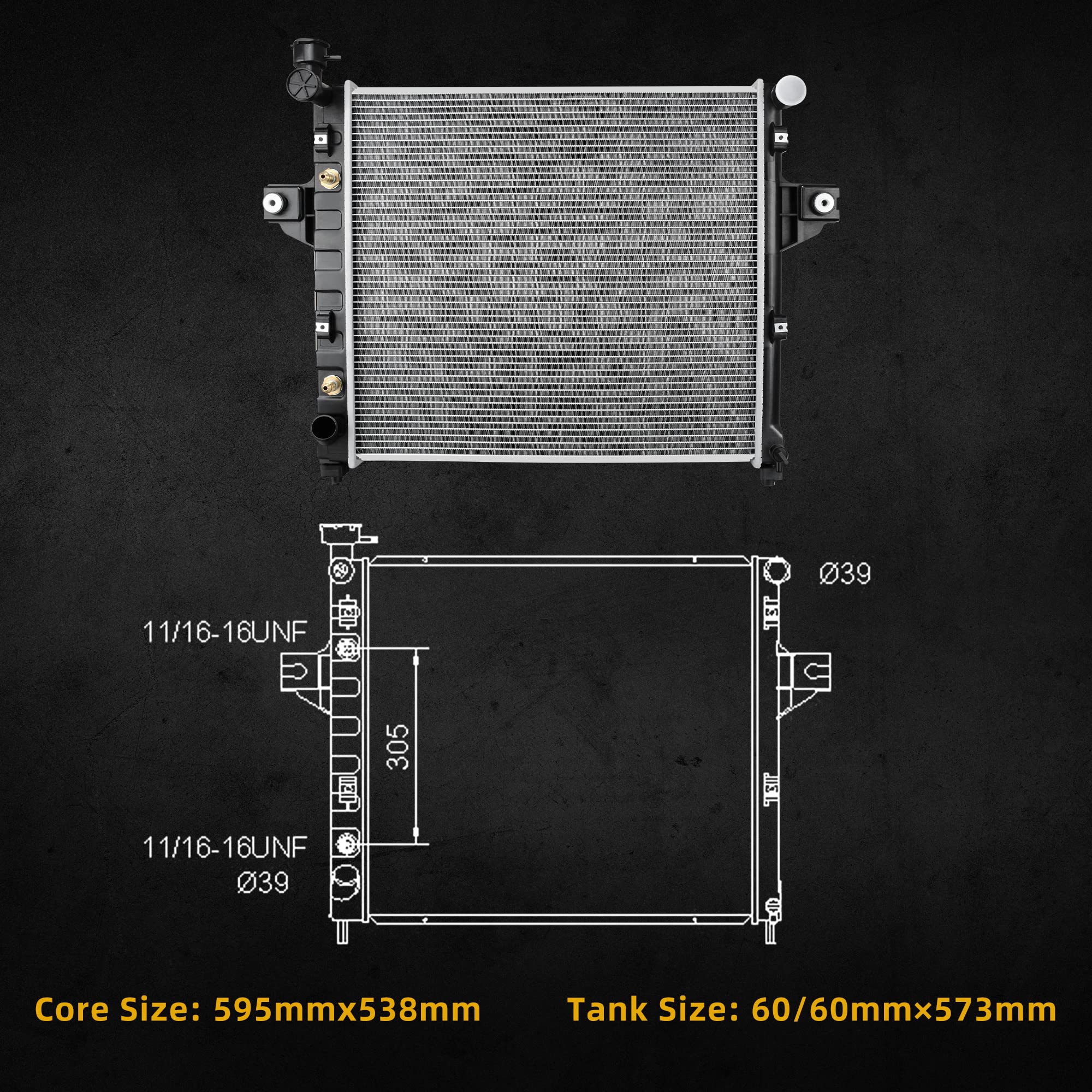 Dwvo Radiator Complete Radiator Compatible With 1999-2004 Jeep Grand Cherokee 6Cyl 4.0L L6 Dwrd1006