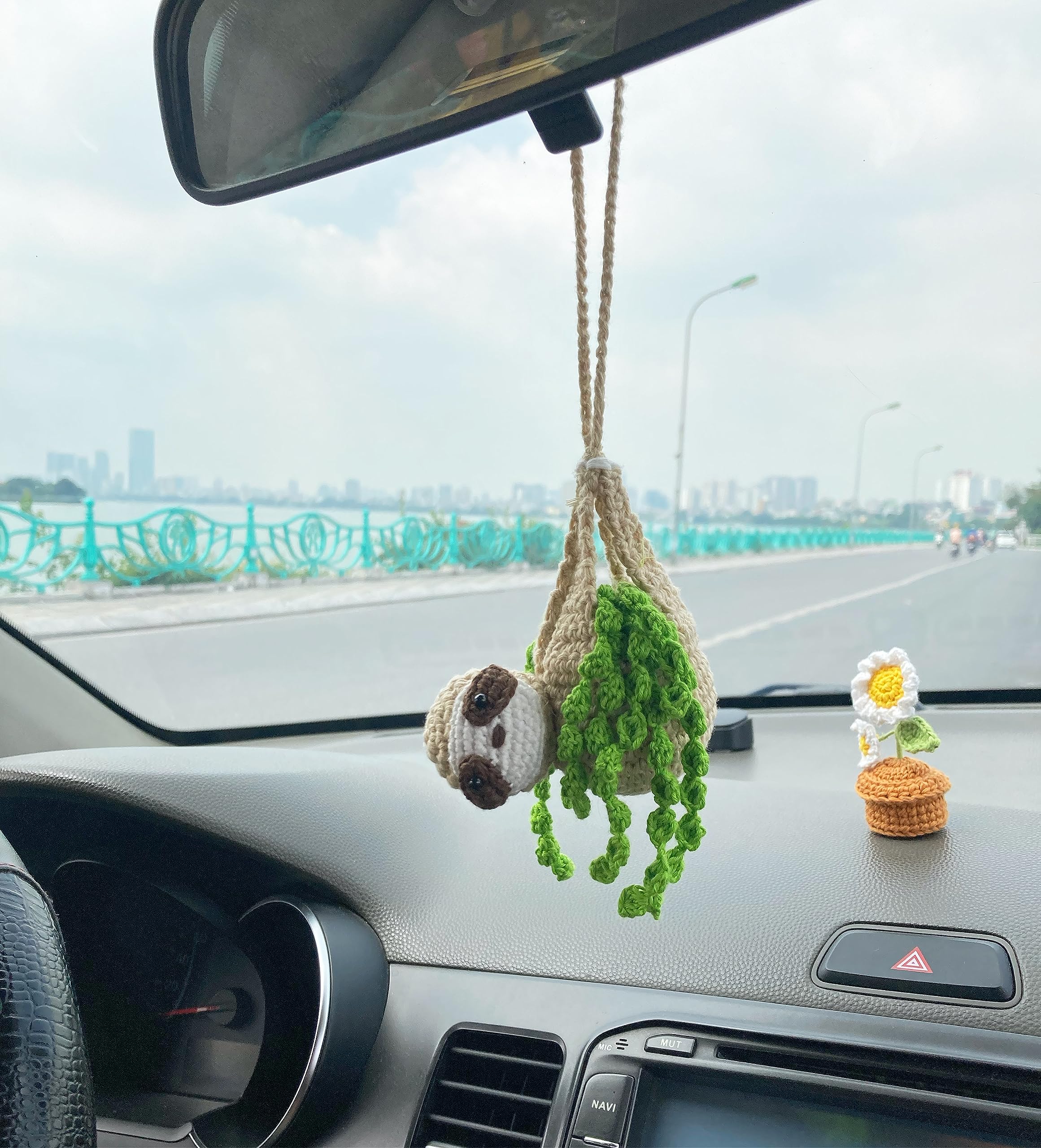 Bunny Crochet Sloth Car Rear View Mirror Holder, Cute Sloth Car Hanging Ornament, A Gift For Sloth Lovers Car Hanging, Crochet L