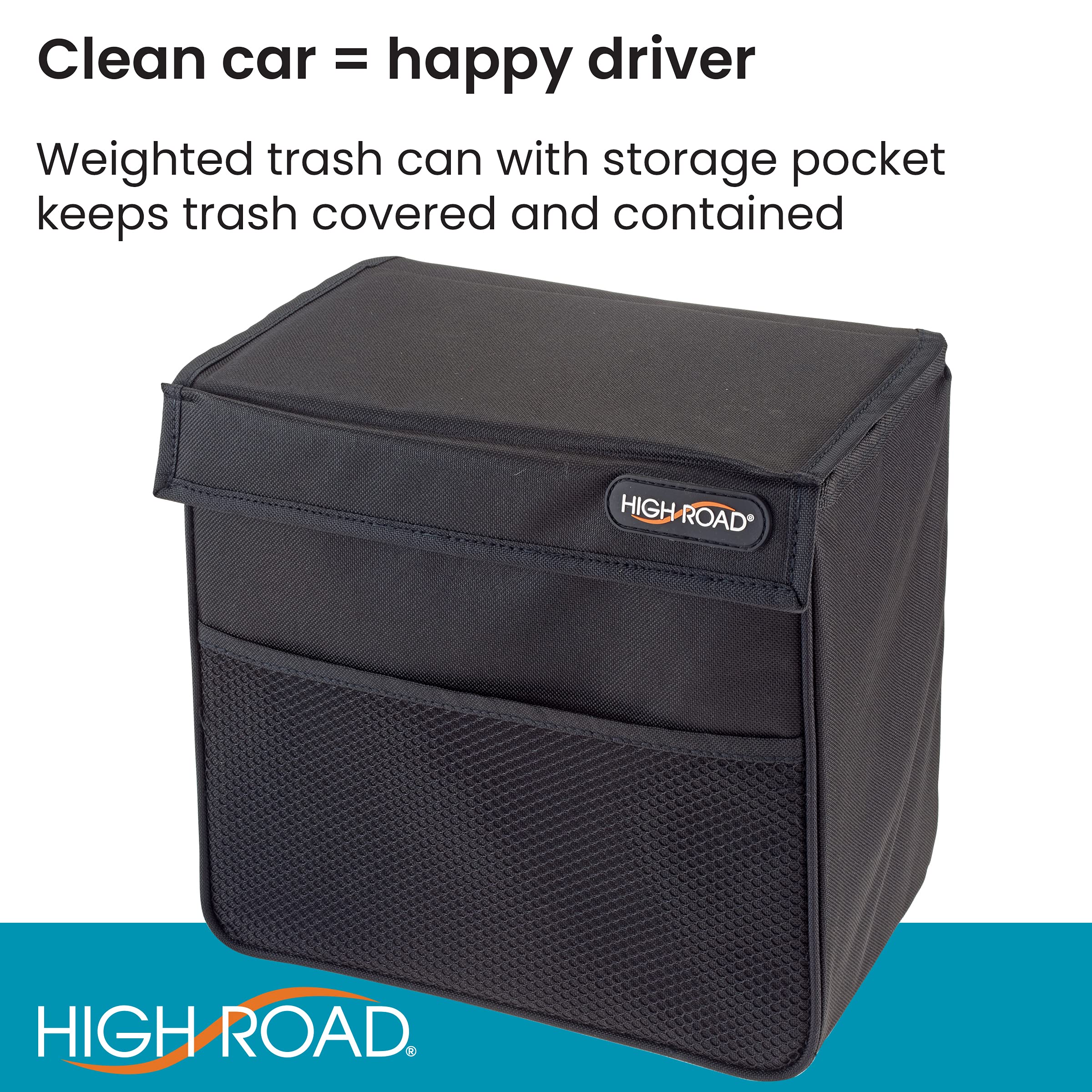 High Road Trashstand Weighted Car Trash Can With Lid And Removable Leakproof Liner - Universal Fit Behind Center Console In Back