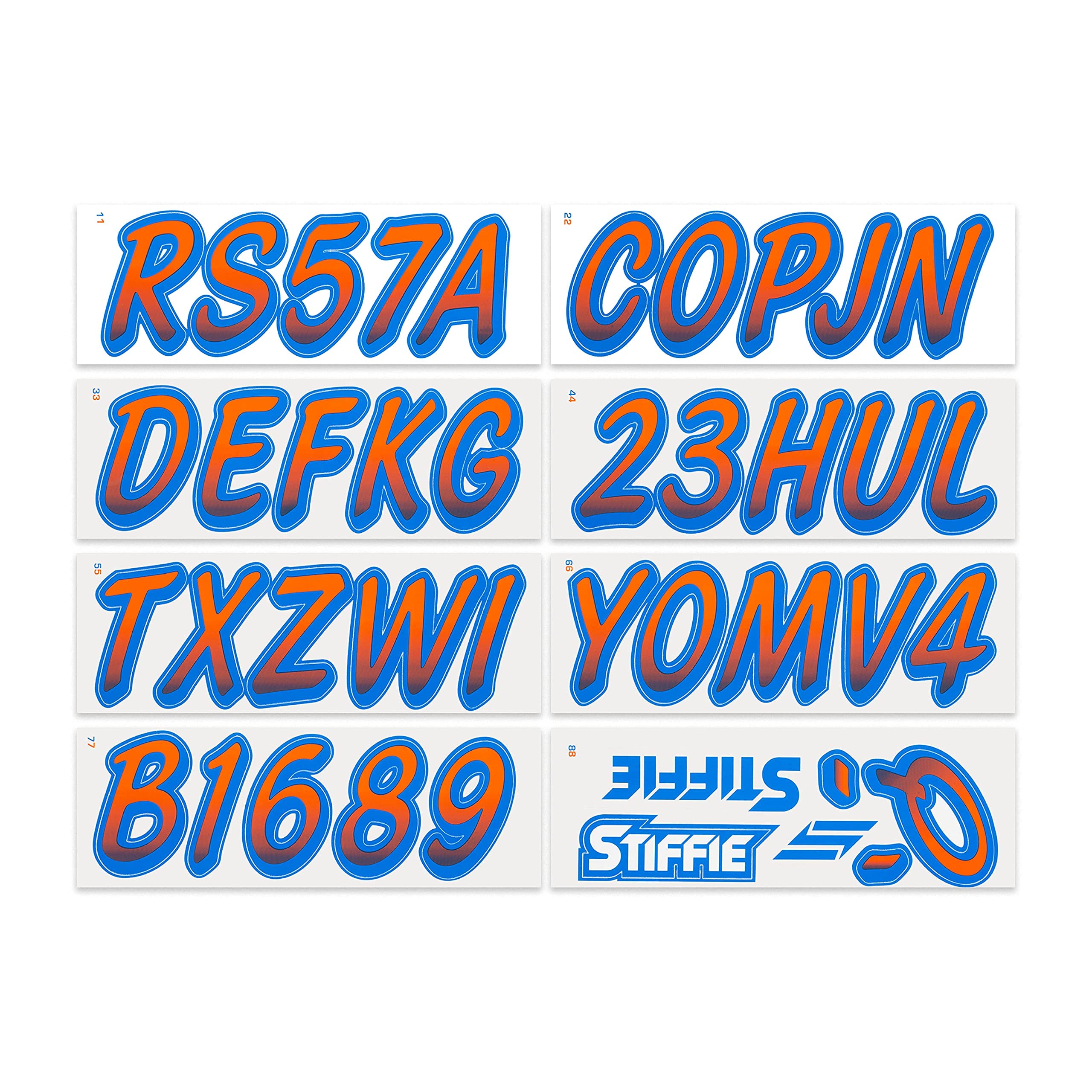 STIFFIE Whipline Orange/Blue 3'' Boat & PWC Registration Decals  Numbers Letters Stickers