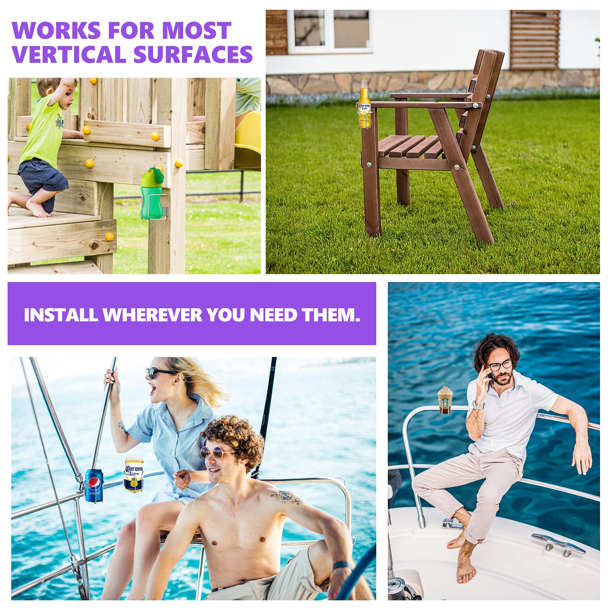 Skywin Wall Mounted Cup Holder - 2 Pack Boat Cup Holder For Yacht, Truck, Car And Rv Installs On Walls And Railings - Wall Rv Cup Holder Fits Drink Cans, Bottles And Cups (Screw Mount)