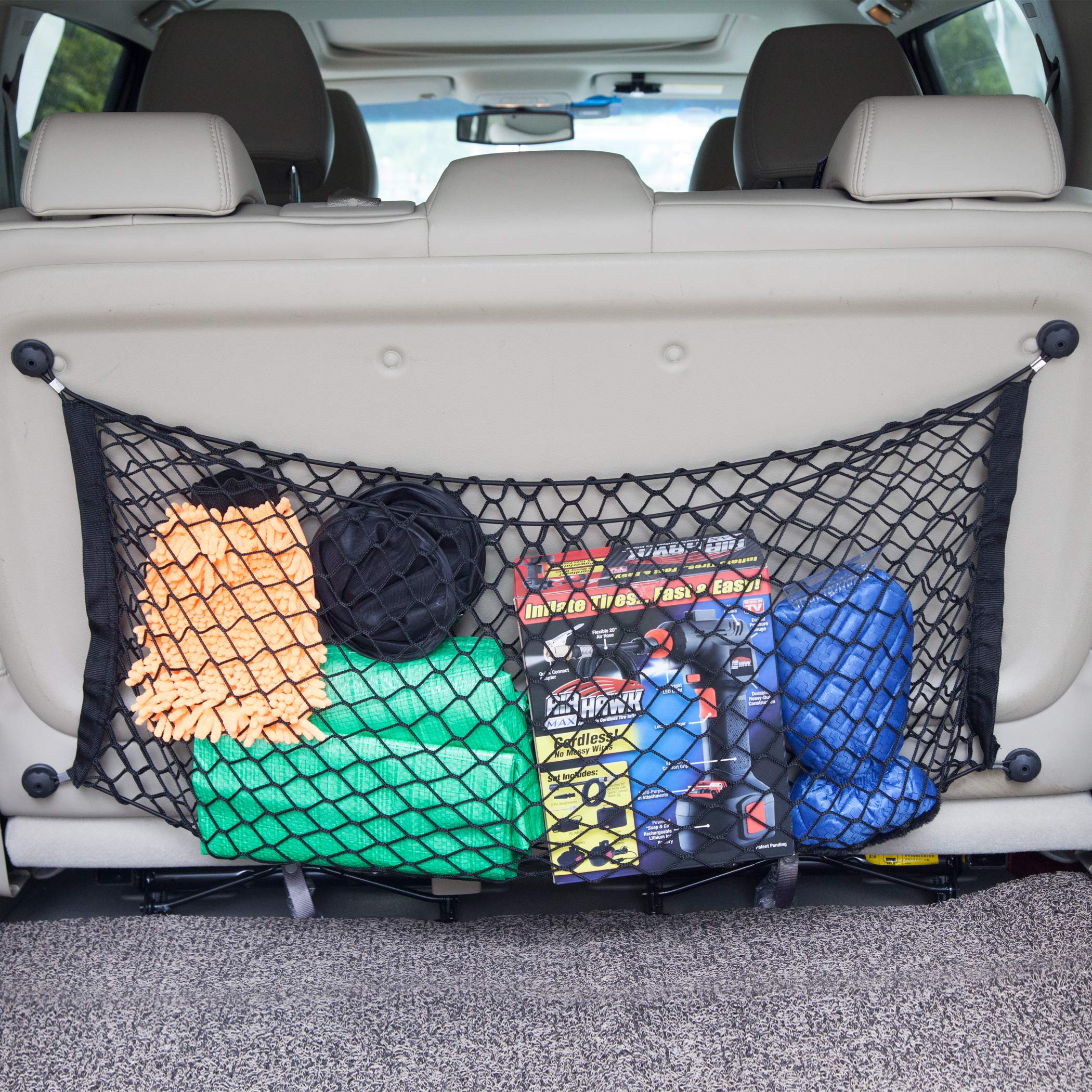 Cartman Cargo Net Hammock Trunk Organizer Vehicle Storage with 4 Adjustable Hook Black for Car, Vehicle, SUV (35.4''x11.8'')