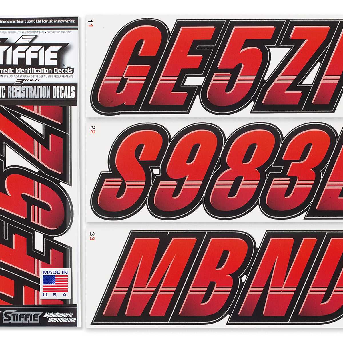 Stiffie Techtron Lava/Black 3 Super Sticky Boat & Pwc Registration Decals Number WBCARB073HNZ6RP