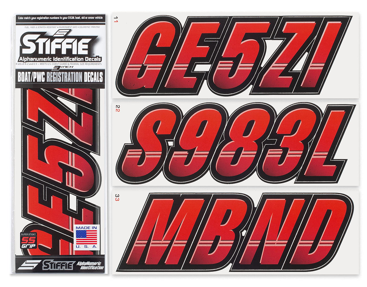 Stiffie Techtron Lava/Black 3    Super Sticky Boat & Pwc Registration Decals  Numbers Letters Stickers
