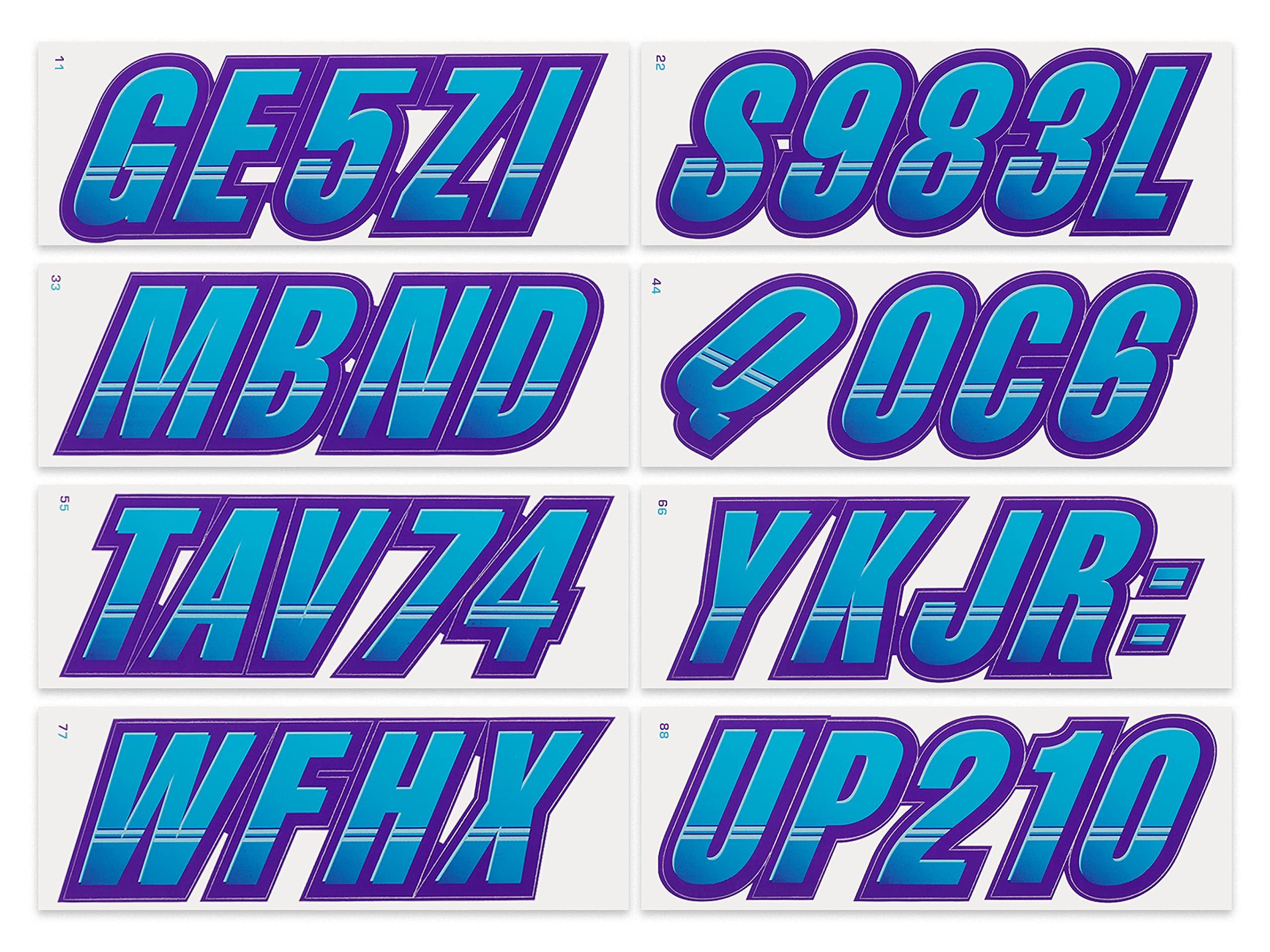 Stiffie Techtron Sky Blue/Purple 3 '' Boat & Pwc Registration Decals  Numbers Letters Stickers