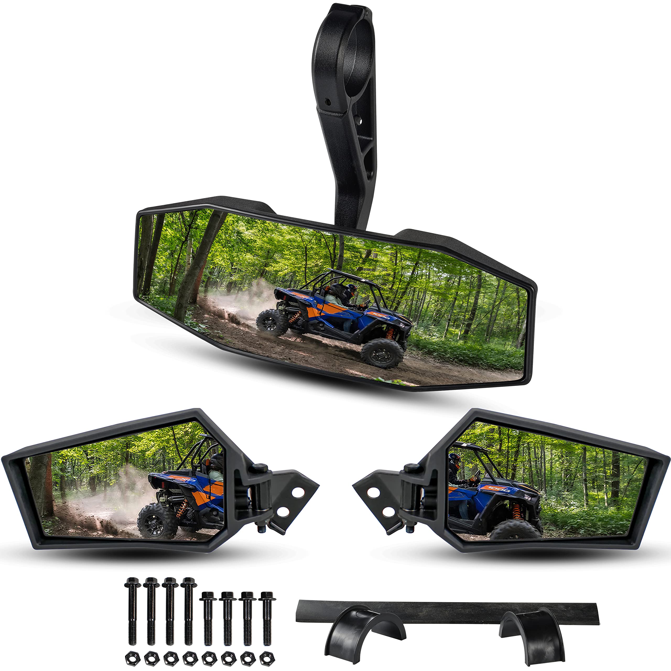 Sautvs Center Convex Rearview Mirror And Adjustable Folding Side Rear View Mirrors Kit For Polaris Rzr Xp Xp4 1000 Turbo S 4 1000 900 2014-2023 Accessories (Replace #2881198, #2881540)