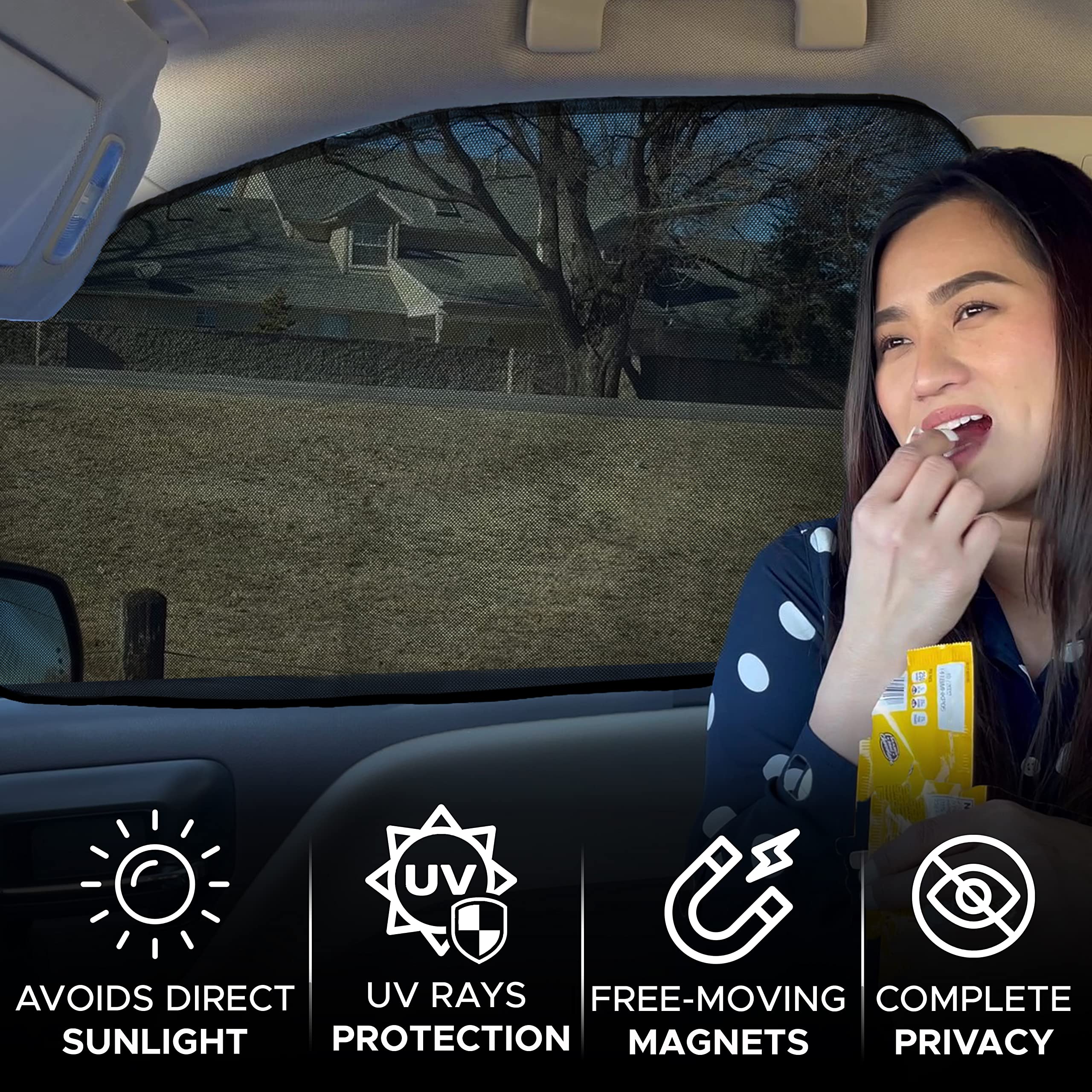 EcoNour Magnetic Side Window Sunshade (2 Pack) | Universal Car Window Shades for Front Windows with Privacy Blackout | Black, 24