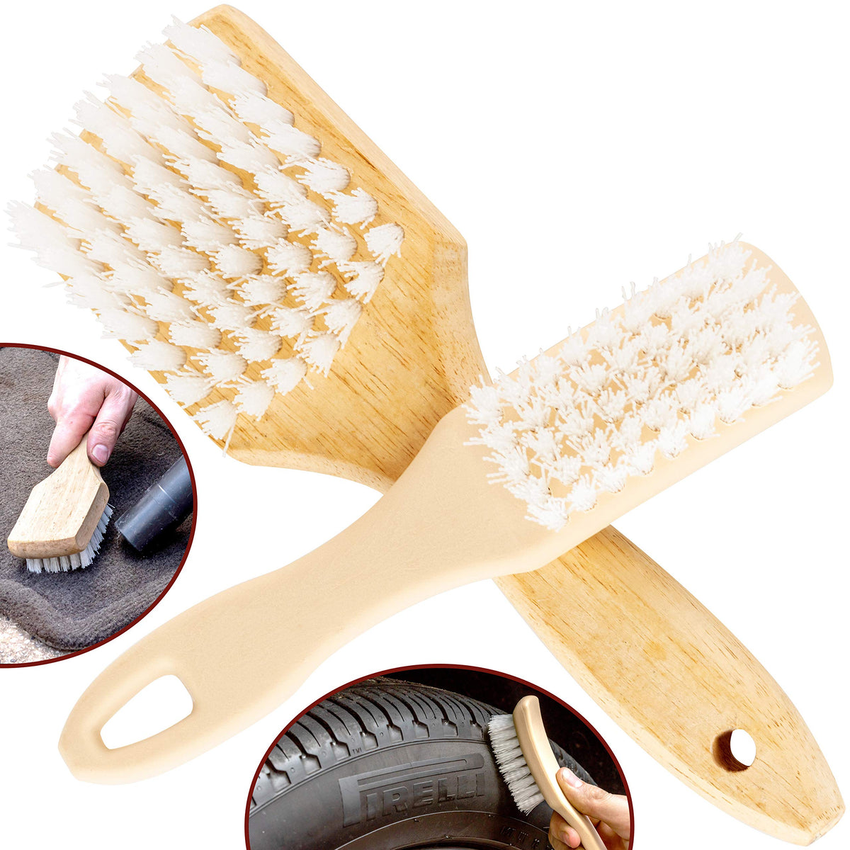 Ergonomic, Pro-Grade Tire Scrubbing Brushes 2 Pack. Easily Scrub Without Scratching Rims Or Wheels, Even On Low Profile Sidewall
