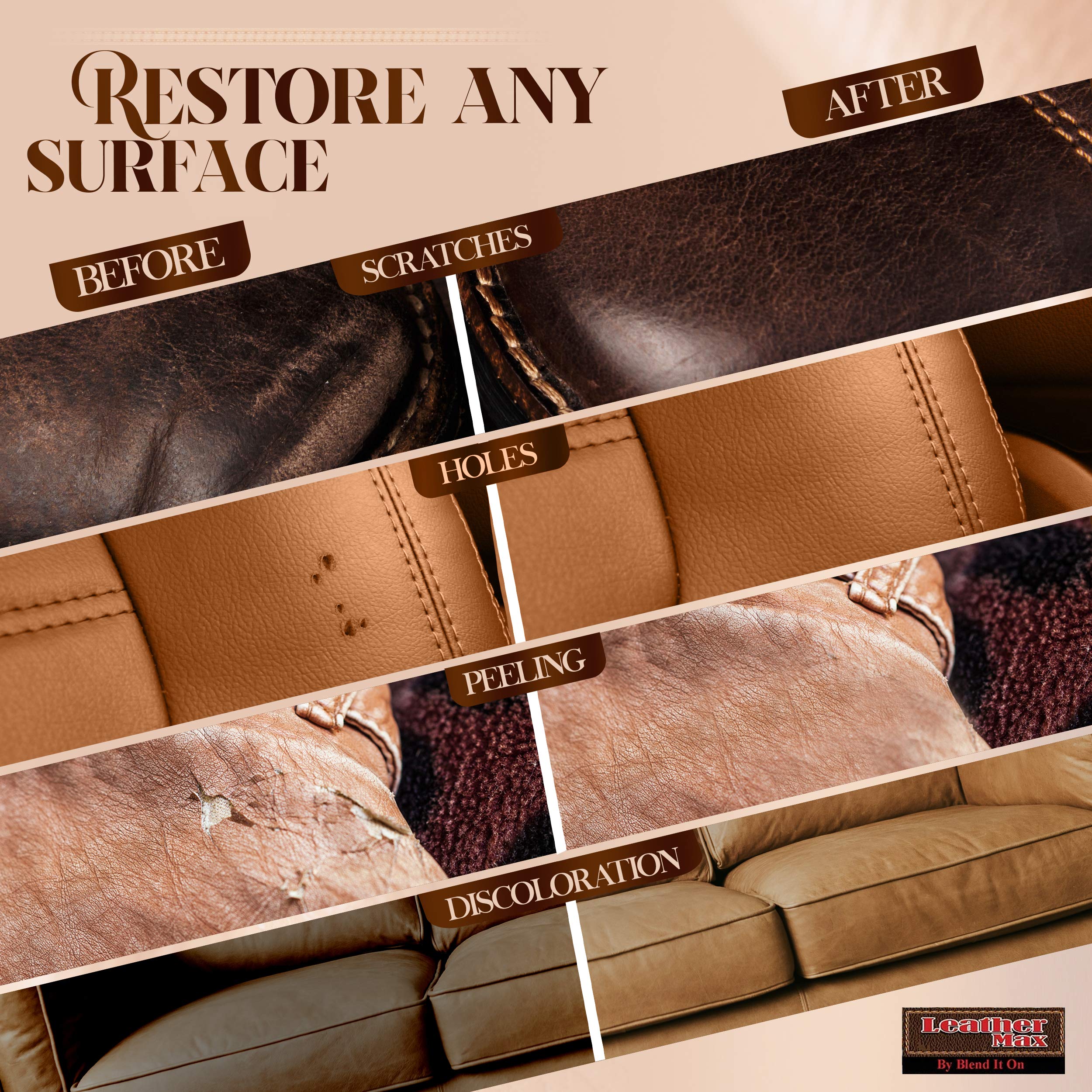 Leather Max Complete Leather Refinish, Restore, Recolor & Repair Kit/Now With 3 Color Shades To Blend With/Leather & Vinyl Refin