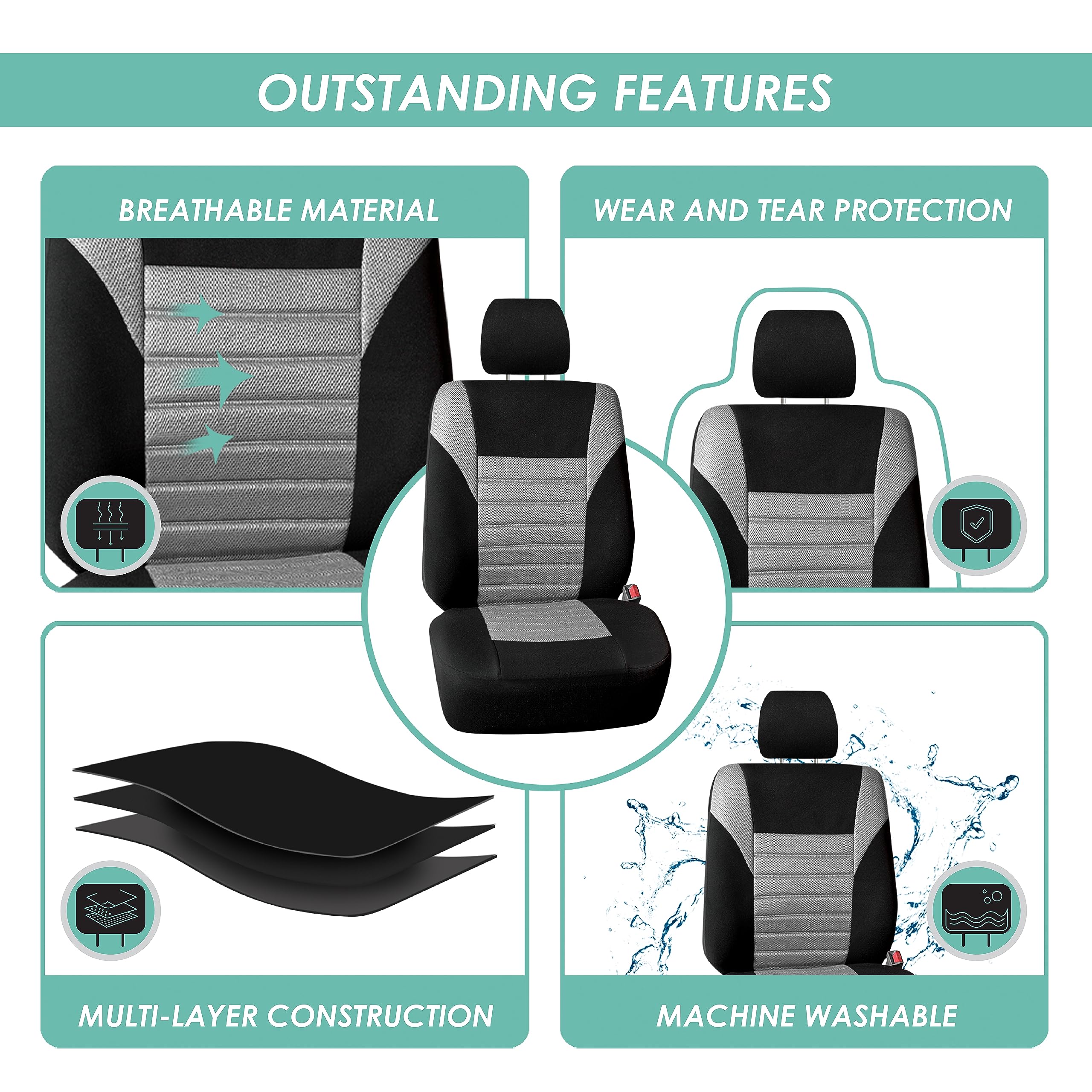 Fh Group Car Seat Covers Front Set Premium 3D Air Mesh - Low Back Car Seats With Removable Headrest,Universal Fit,Automotive Sea