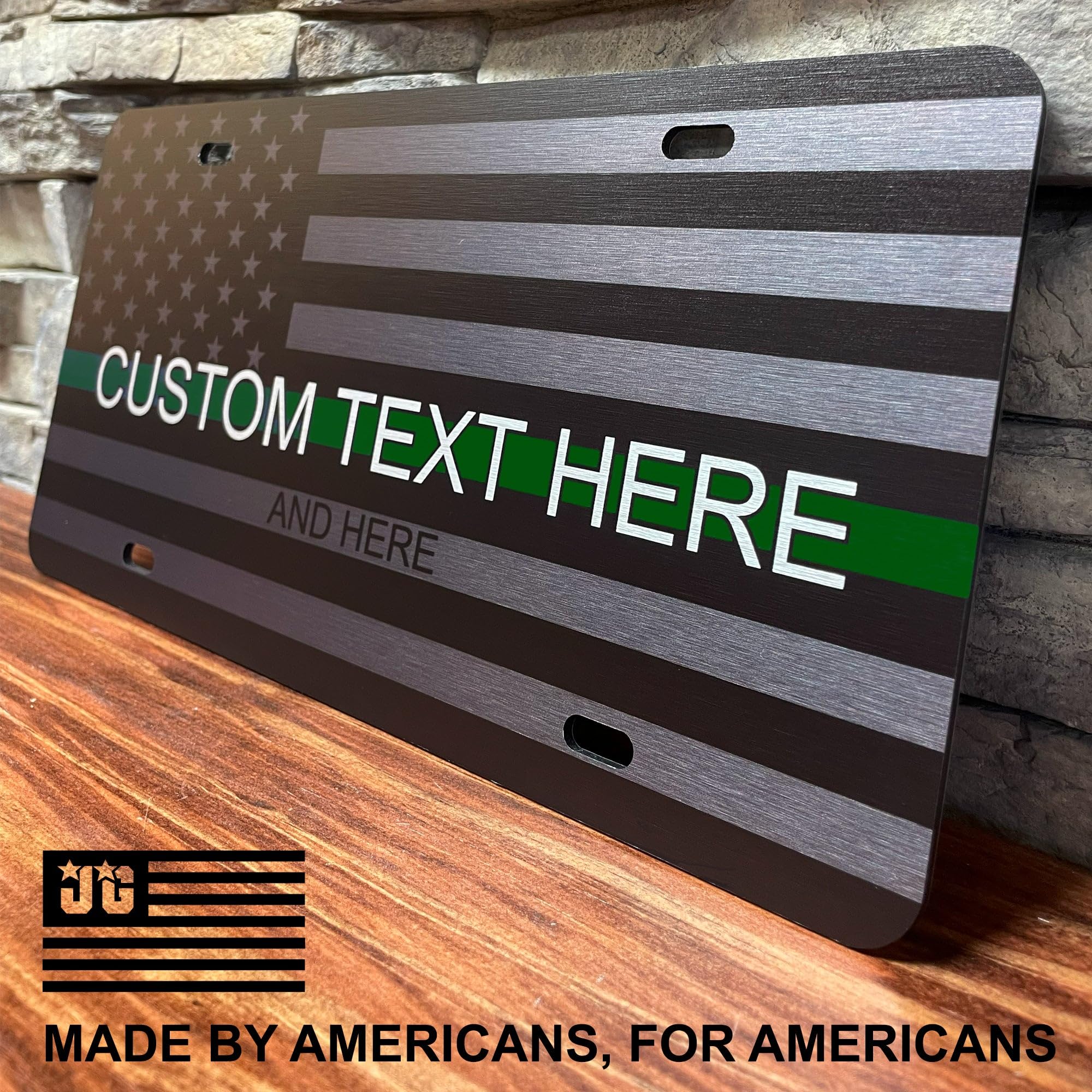 JASS GRAPHIX Custom Green Line License Plate - Aluminum Military Tag, Personalized, Made in USA