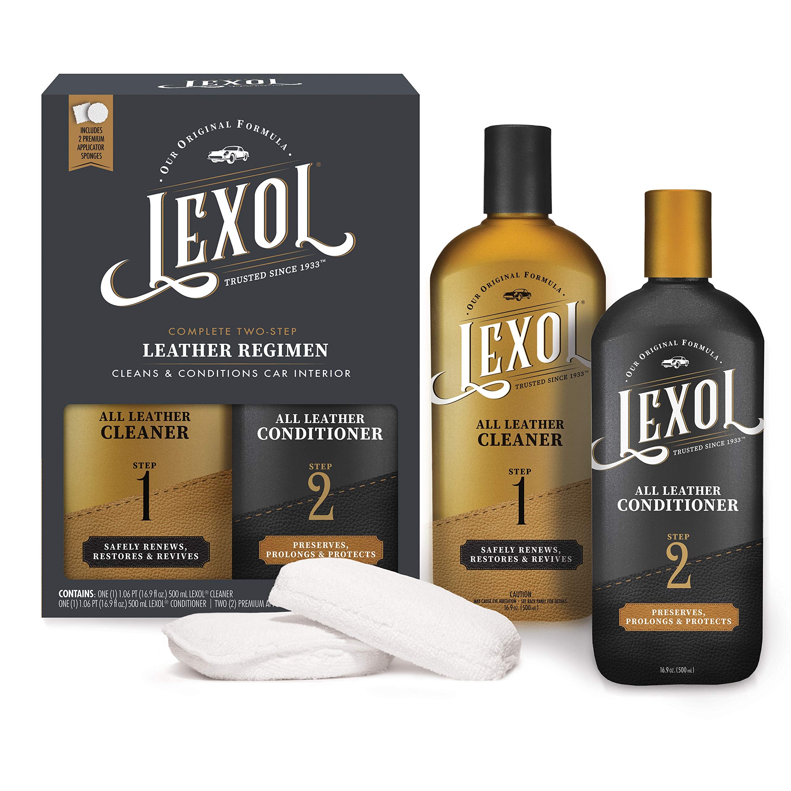 Lexol Leather Care Kit Conditioner and Cleaner, Use on Car Leather, Furniture, Shoes, Bags and Accessories, Trusted Leather Care