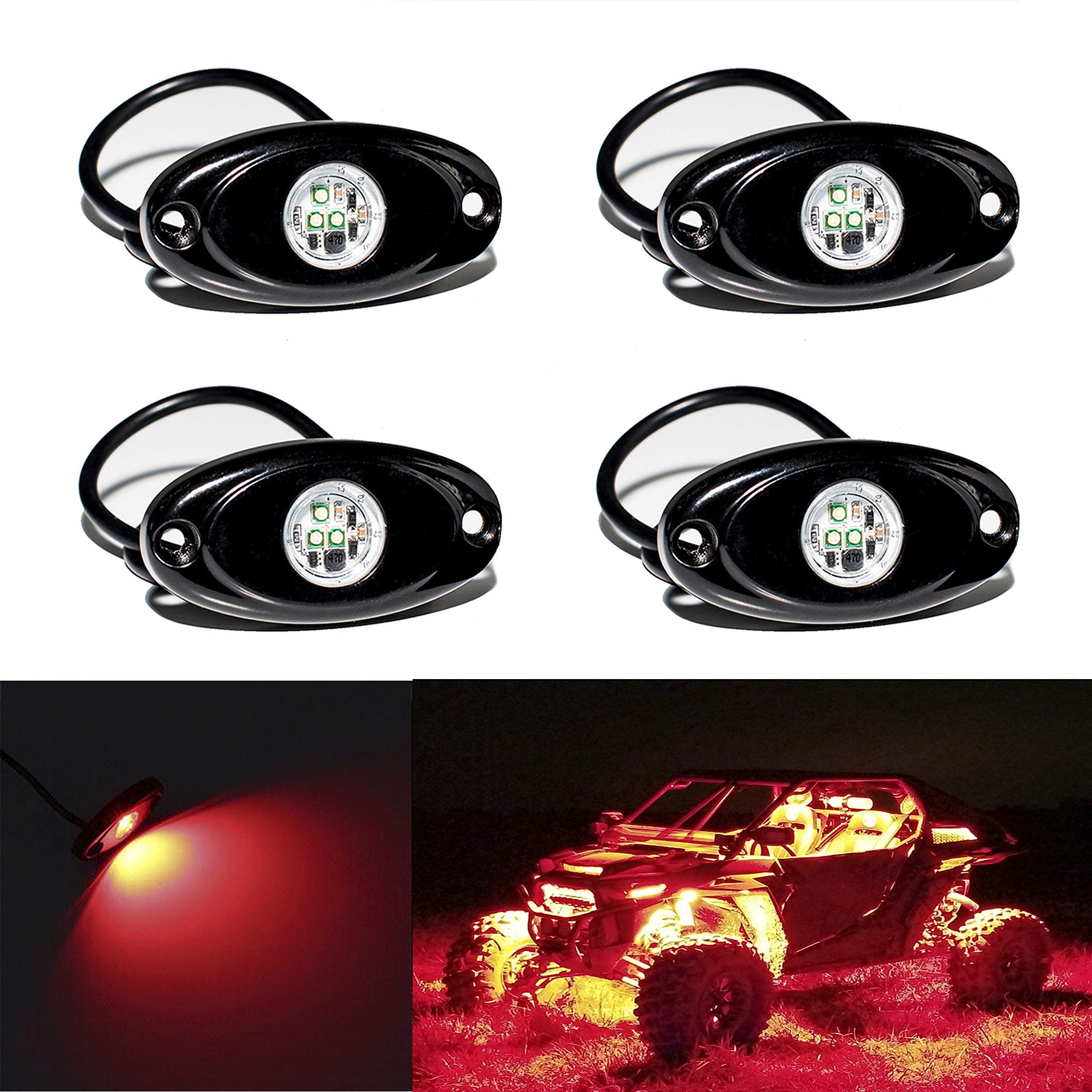 Yoneda Led Rock Lights 4Pods Waterproof Led Neon Underglow Light For Car Truck Atv Utv Suv Offroad Boat Underbody Glow Trail Rig Lamp (Red)