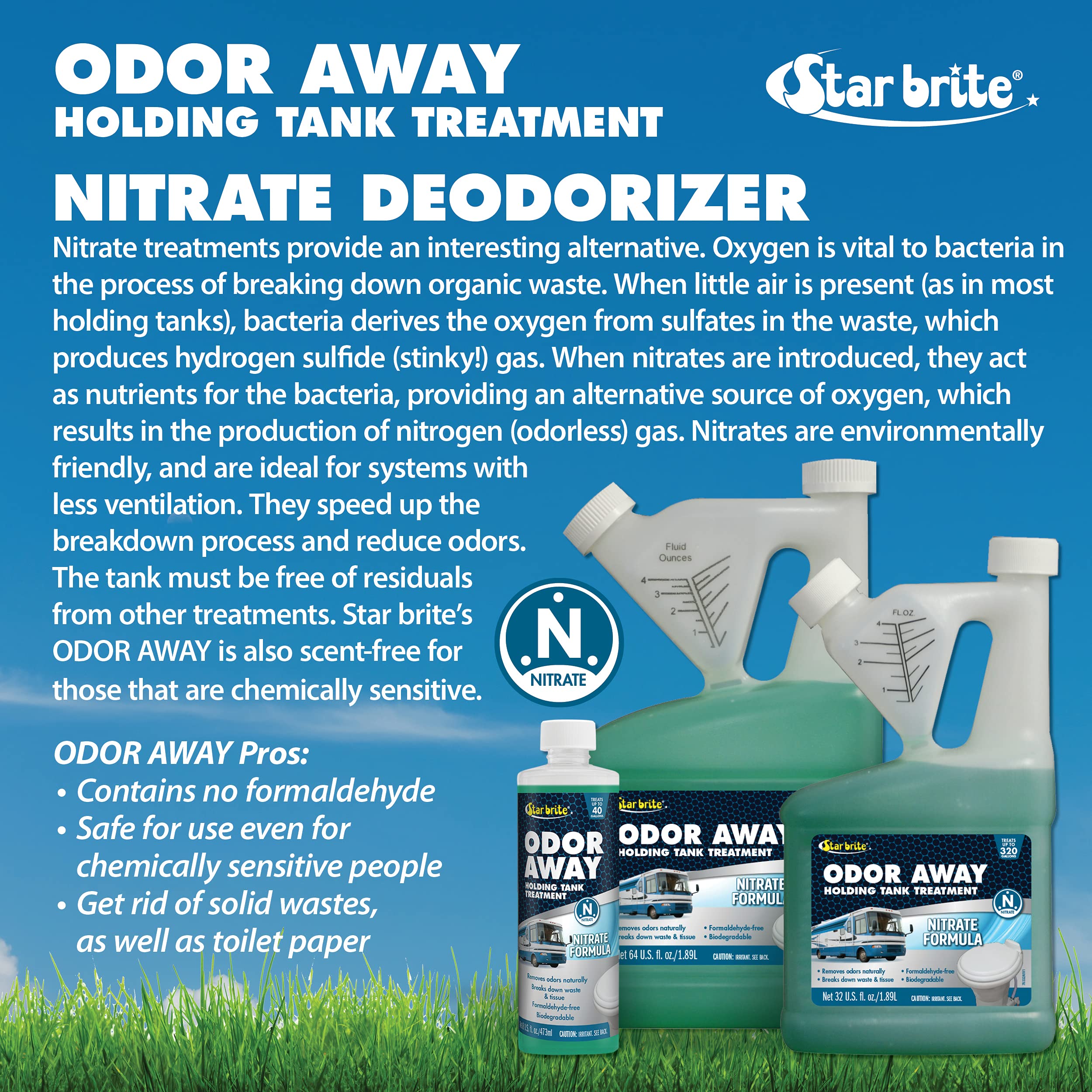 Star Brite Odor Away Holding Tank Treatment - Nitrate Formula - Remove Odor & Breakdown Waste Naturally, Formaldehyde-Free, Idea