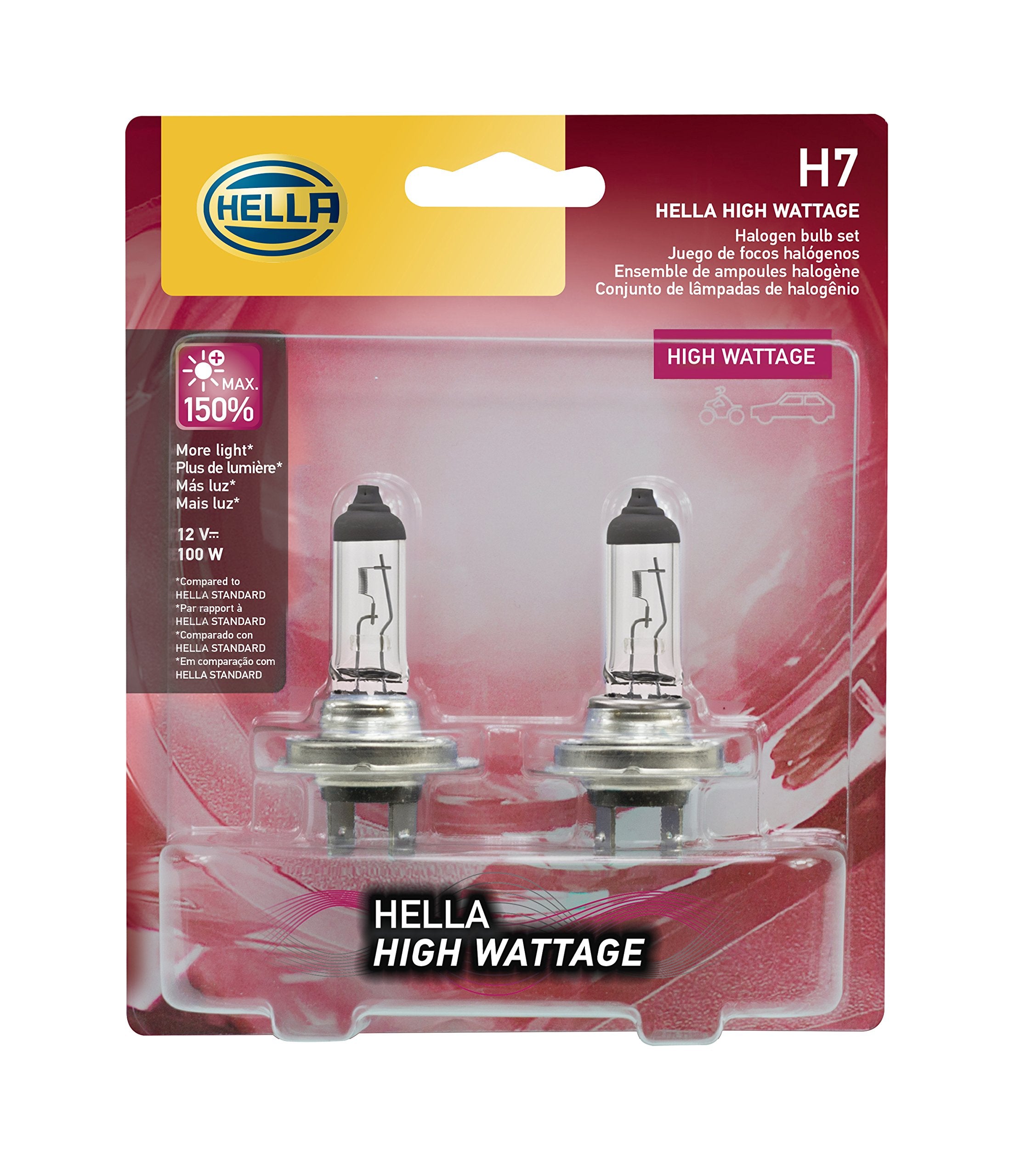 HELLA H7 100WTB High Wattage Bulbs, 12V, 2 Pack