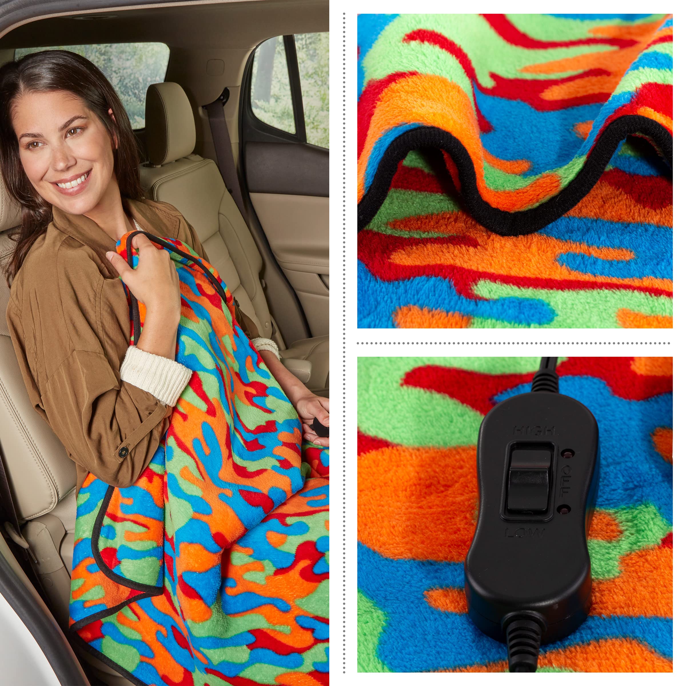 Heated Blanket - Ultra Soft Fleece Throw Powered By 12V Auxiliary Power Outlet For Travel Or Camping - Winter Car Accessories By