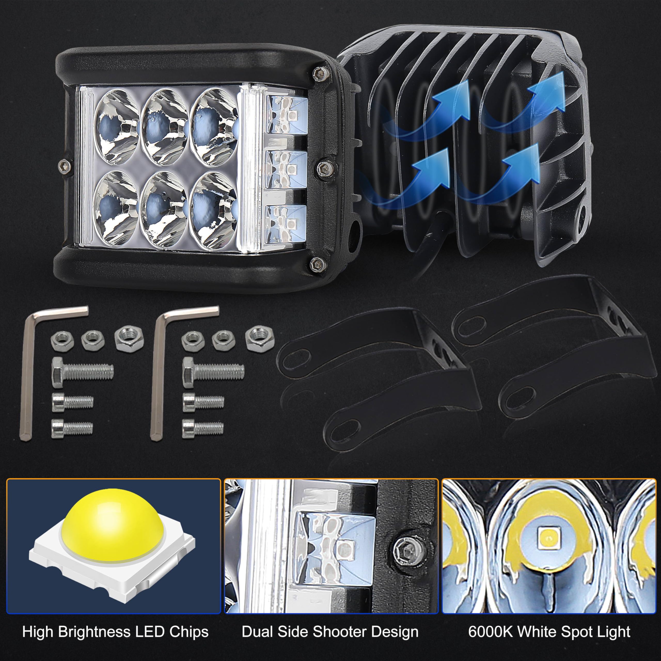 Hoyuza 4 Inch Led Pod Lights, Side Shooter Led Lights With Yellow& Blue Dual Color Strobe Led Cubes For Farm Tractor Plow Truck Atv Utv 4X4