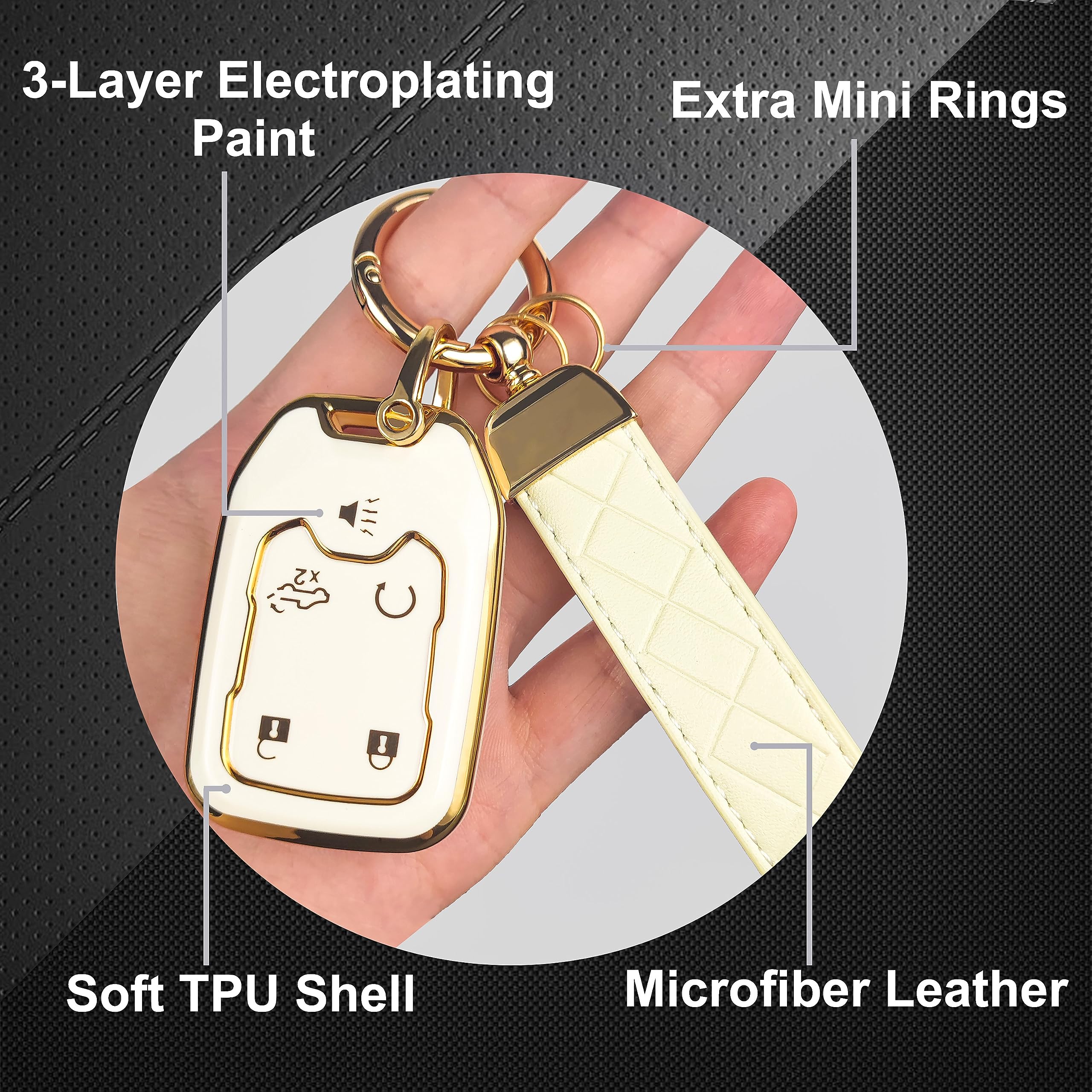 Ollen 5-Button Tpu Key Fob Cover, Fit For Gmc Acadia 2017-2025, For Terrain 2018-2025, Fit For Sierra 2019-2025, For Chevy Silverado 2019-2022, Full Protection Soft Tpu Key Case, With Keychain, White