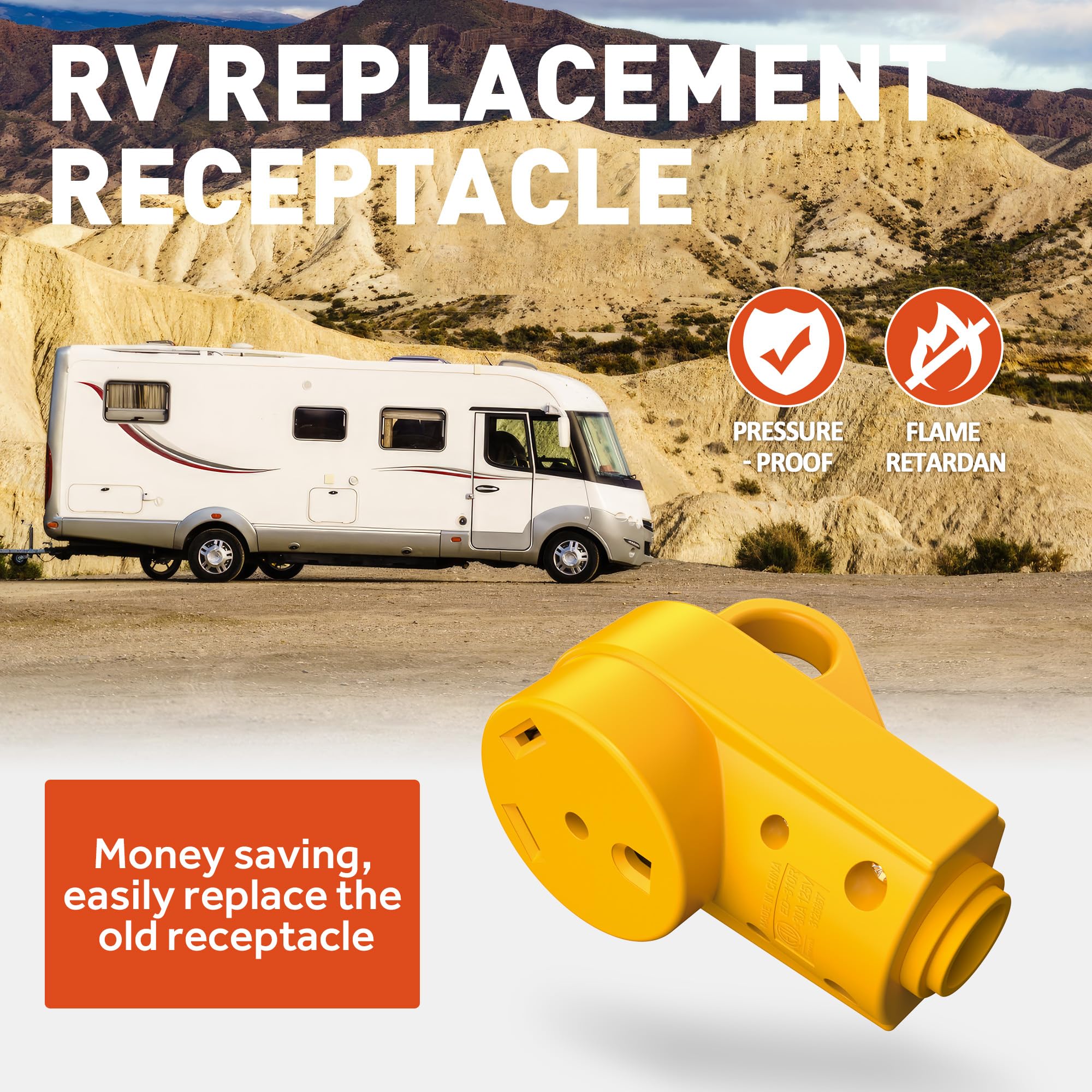 Snowyfox Rv 30 Amp Female Replacement Plug - Heavy Duty 30 Amp Rv Plug Receptacle With Ergonomic Handle, Designed To Accommodate