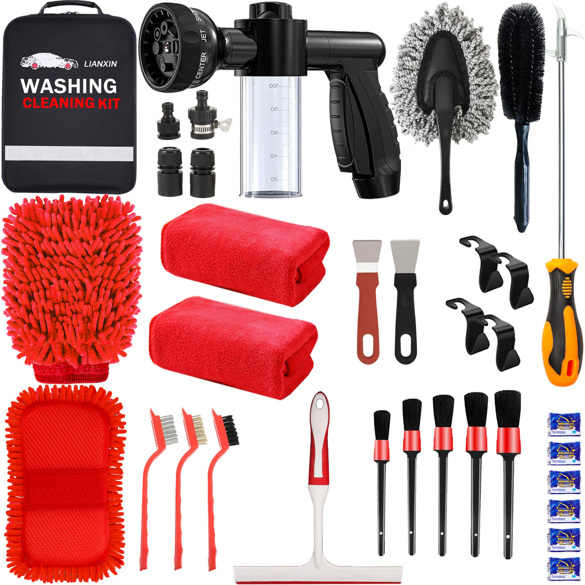 Lianxin Car Wash Kit -Car Wash Cleaning Kit Car Interior Detailing Kit With Car Wash Foam Gun,Microfiber Sponge Car Care Kit,Tir