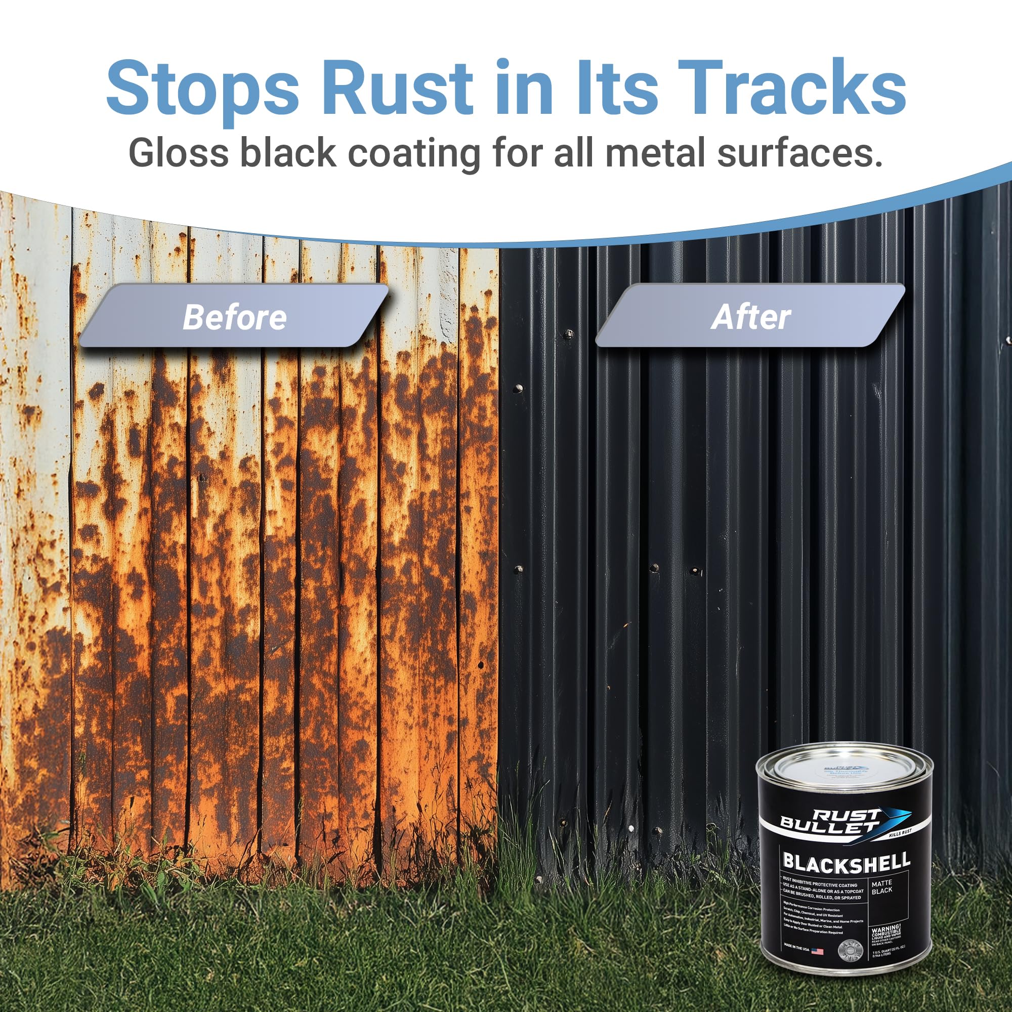 Rust Bullet Blackshell - Gloss Black - 1 Gallon - Corrosion Preventive Coating, Uv Resistant Rust Proofing Paint, Long-Lasting M