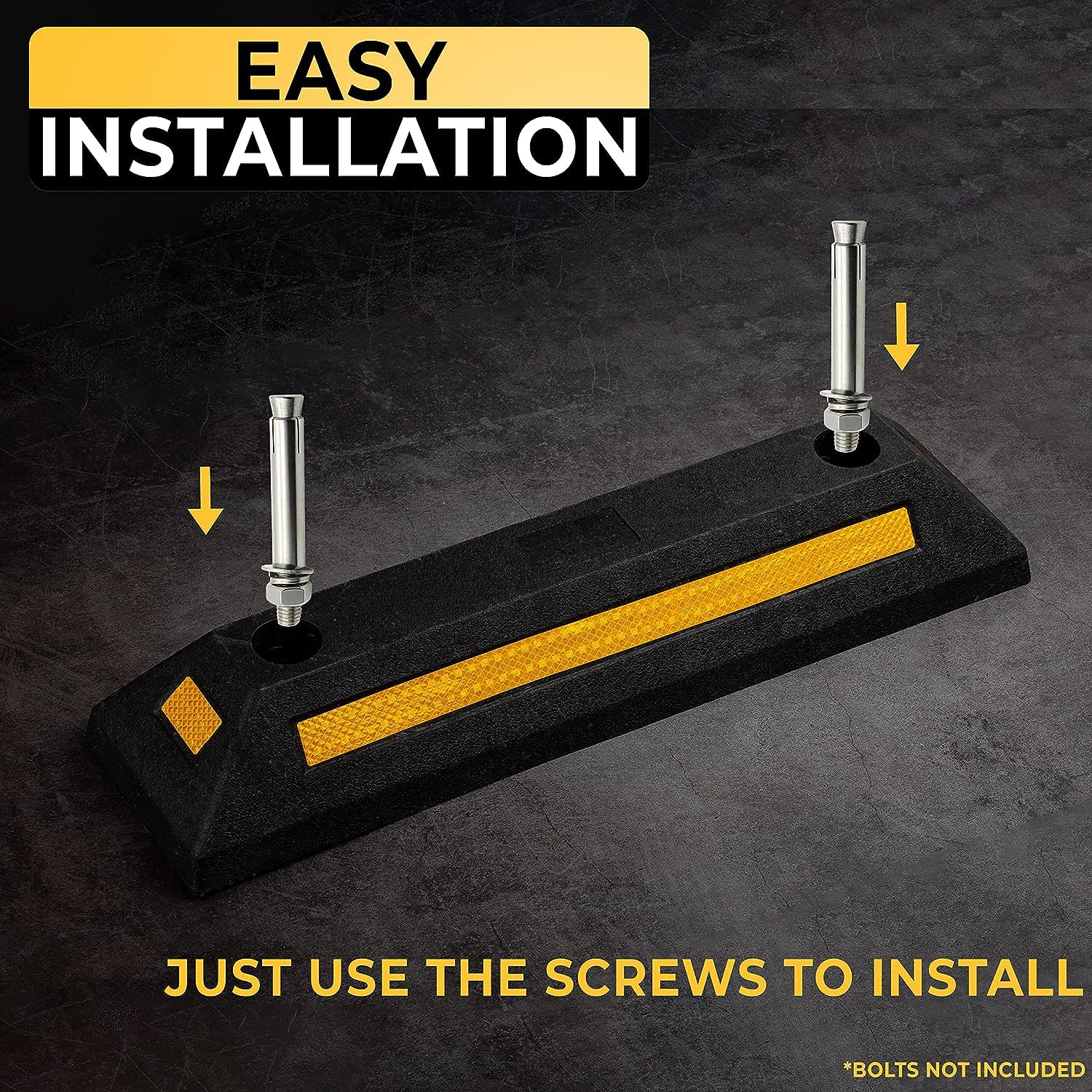 Zonetech Heavy Duty Rubber Parking Guide - 12 Pcs Premium Quality Durable Car Garage Wheel Stopper Professional Grade Parking With Reflective Yellow Tape Curb