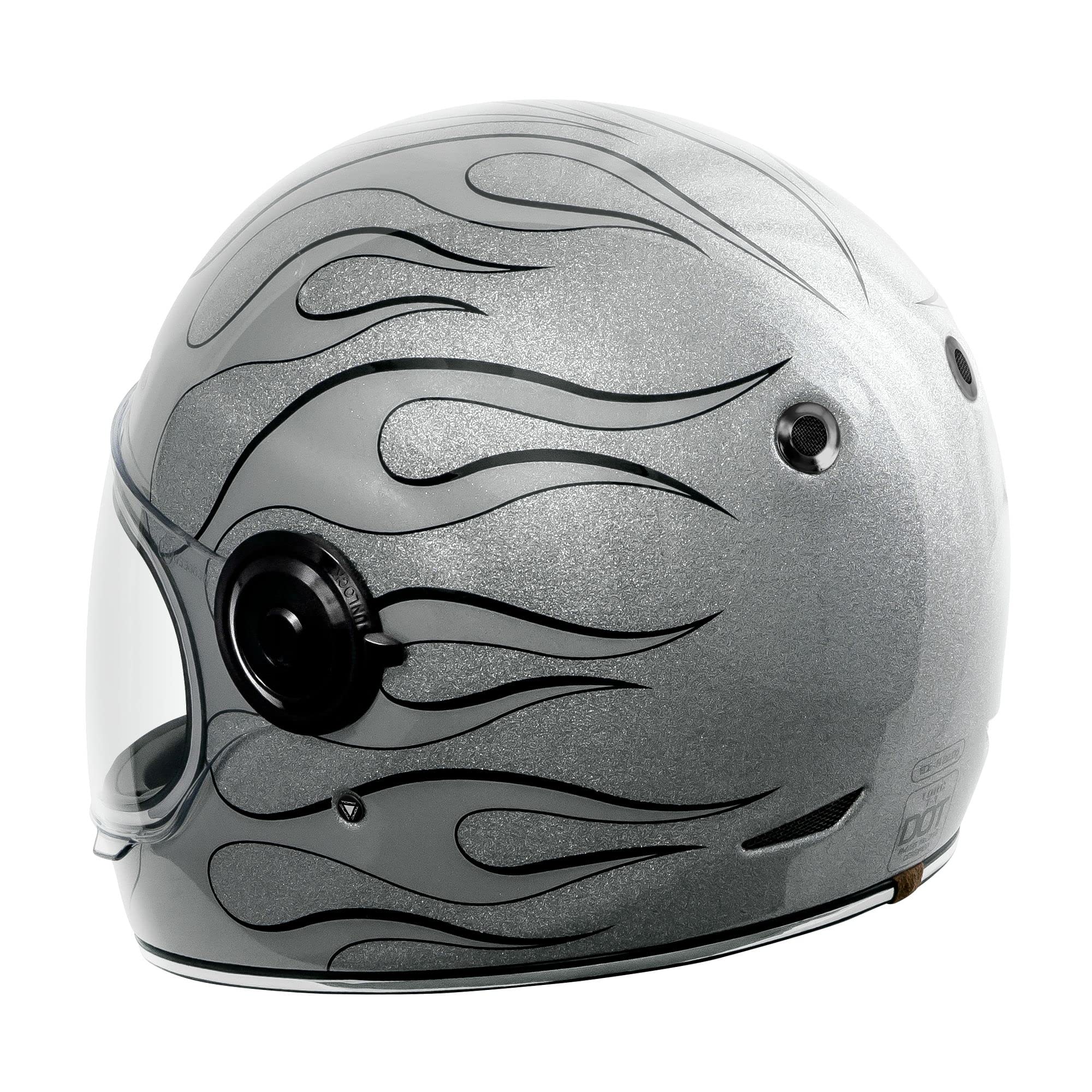 Torc T1 Unisex-Adult Retro Full Face Motorcycle Helmets, Silver Mega Flake Blaze, Xx-Large