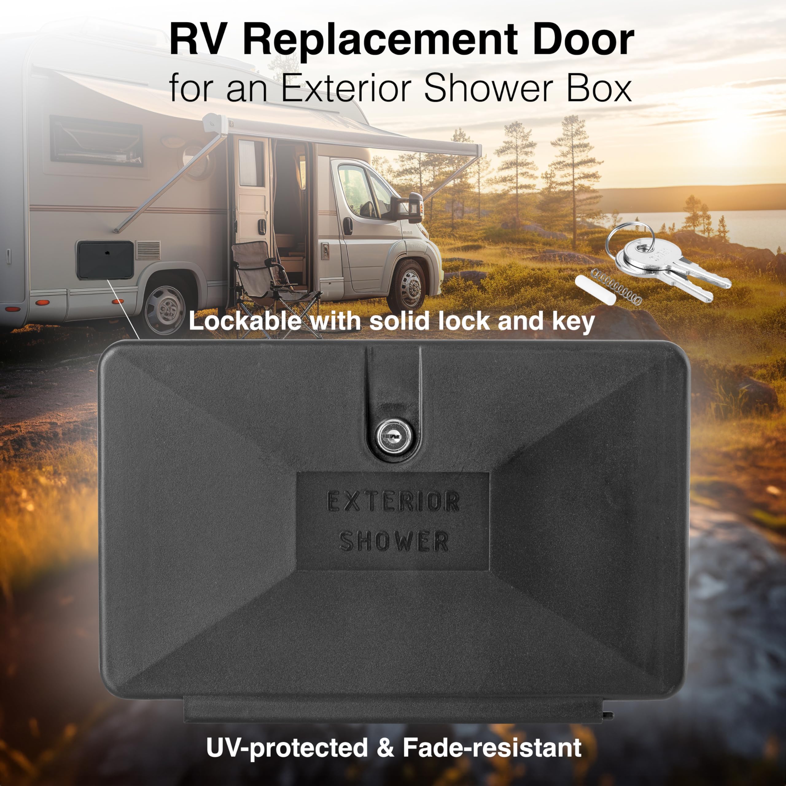 Dura Faucet Df-Sa170D-Bk Rv Weatherproof Replacement Door Brand Exterior Shower Box Kit - Lockable (Black) - Only Works Branded Shower Box Kits