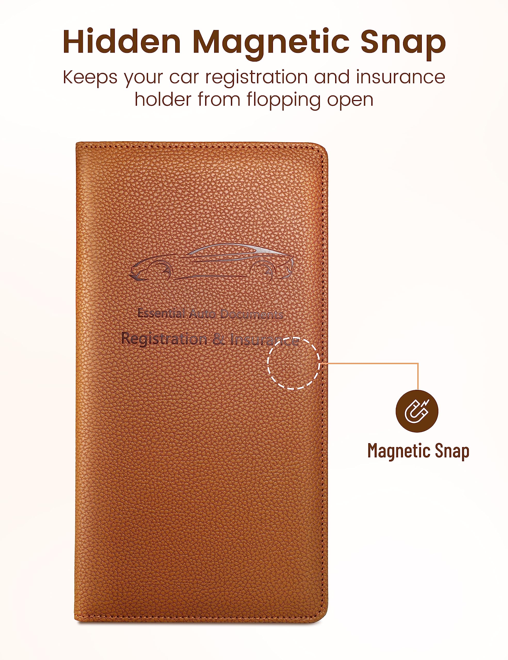 Yarnic Car Registration and Insurance Holder, Car Document Holder with Magnetic Closure, Car Organizer Vehicle Glove Box Compart