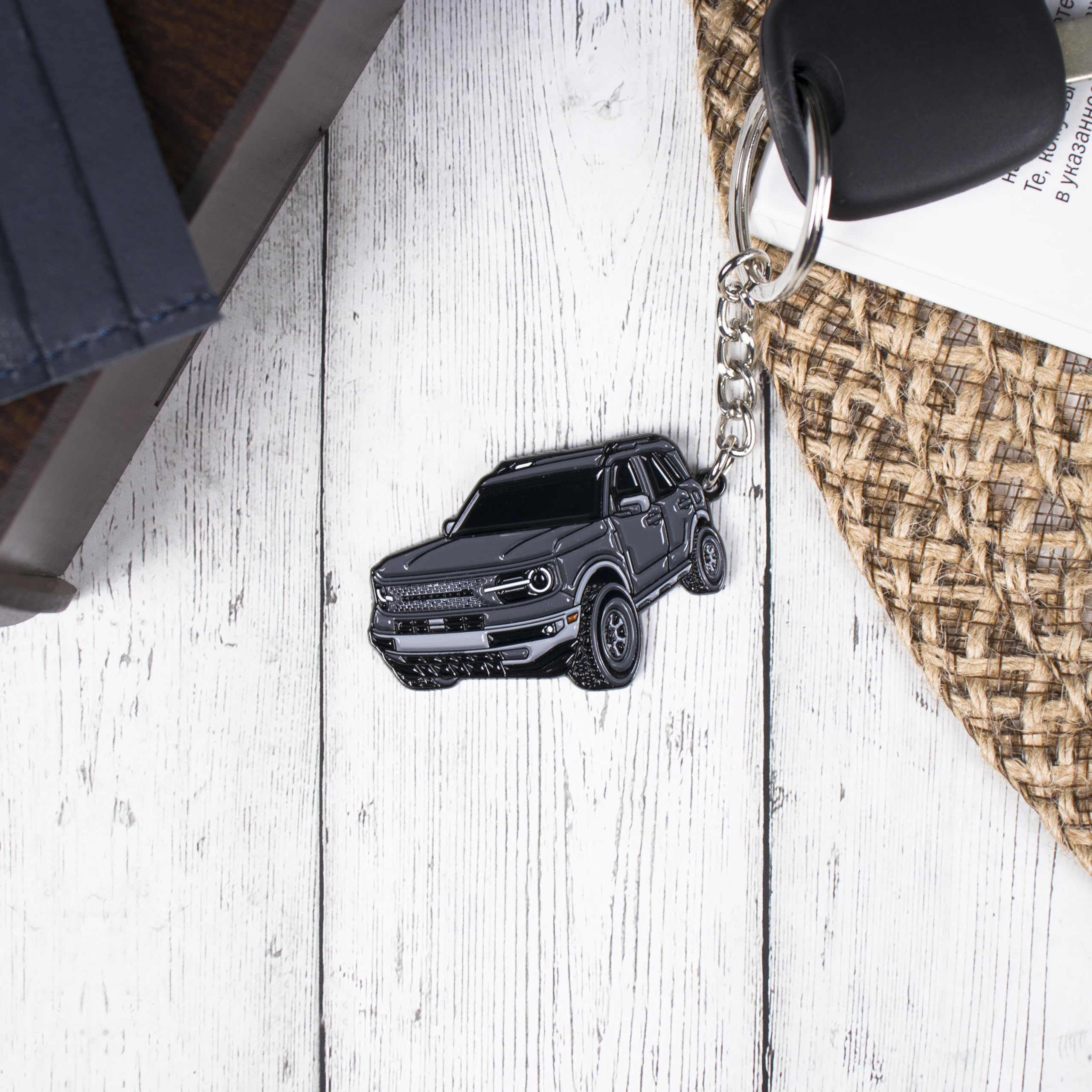 Four Wheel Beast Bronco Sport Keychain Compatible With Ford Bronco Accessories 2023 2024 4 Door Key Chain (Carbonized Gray)