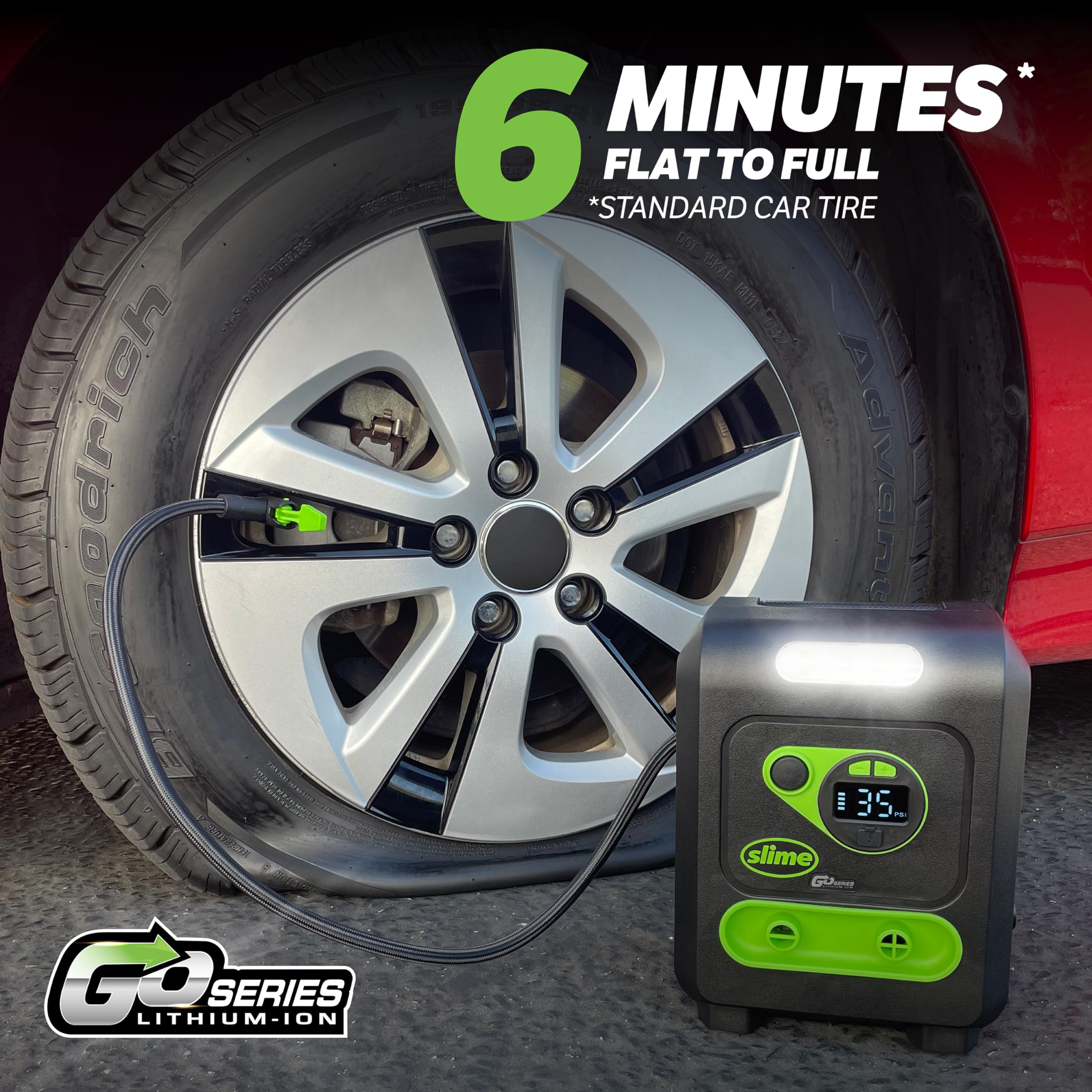 Slime 40085 Tire Inflator, Cordless, Multi-Purpose, Portable Air Compressor Pump, Auto Shut-Off, Lithium Ion Battery and LED Lig