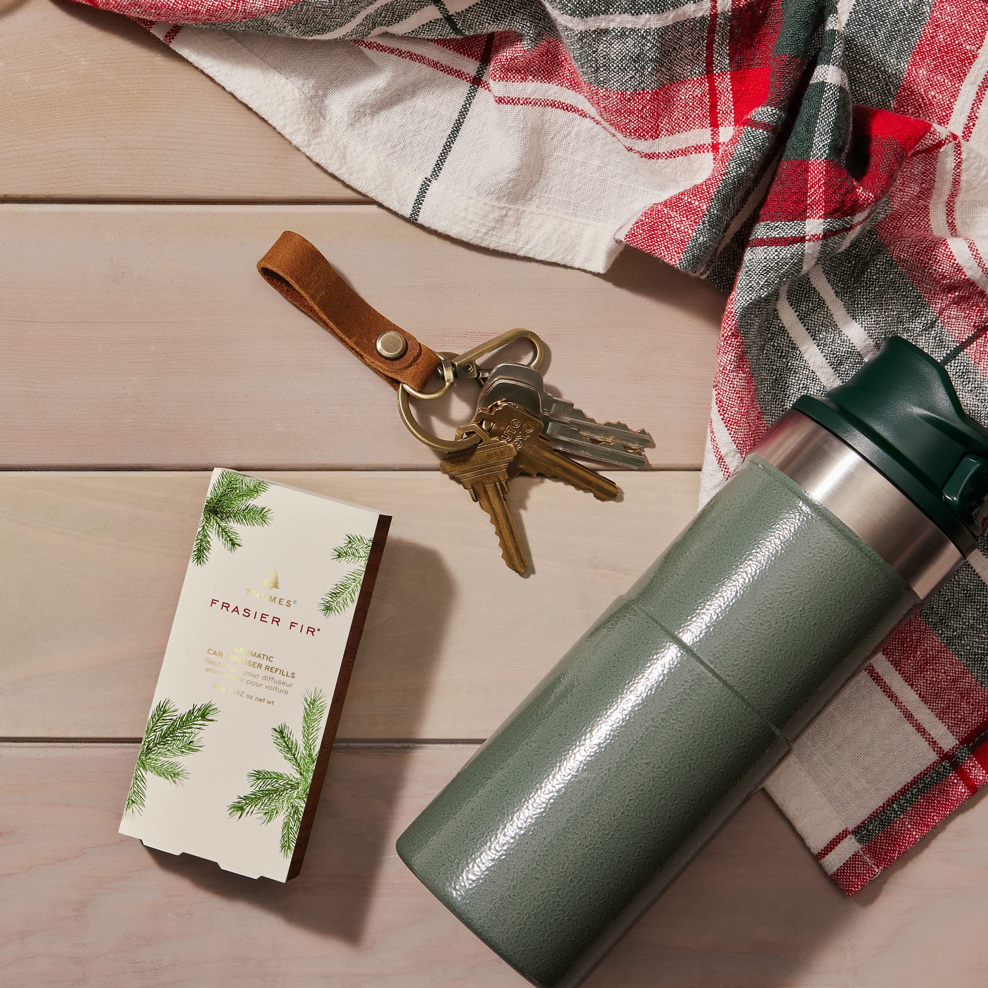 Thymes Frasier Fir Car Diffuser Refills - 4 Air Freshener Car Diffuser Reeds - Long-Lasting Car Air Freshener Refills With Fresh