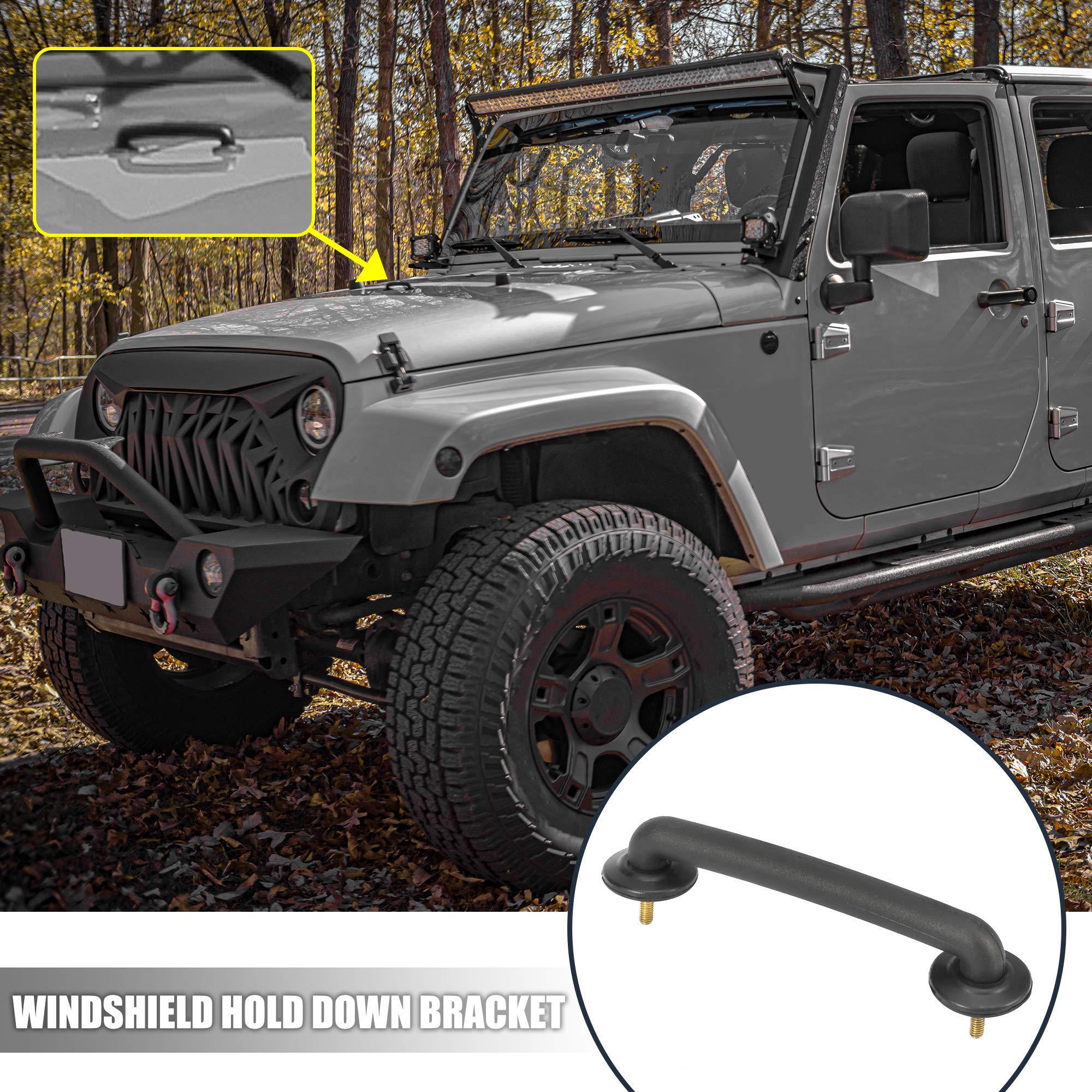 X AUTOHAUX Front Windshield Hold Down Bracket Fit for Jeep Wrangler JK 1997-2018 for Wrangler TJ 1997-2006 55176422 Strap Hood L