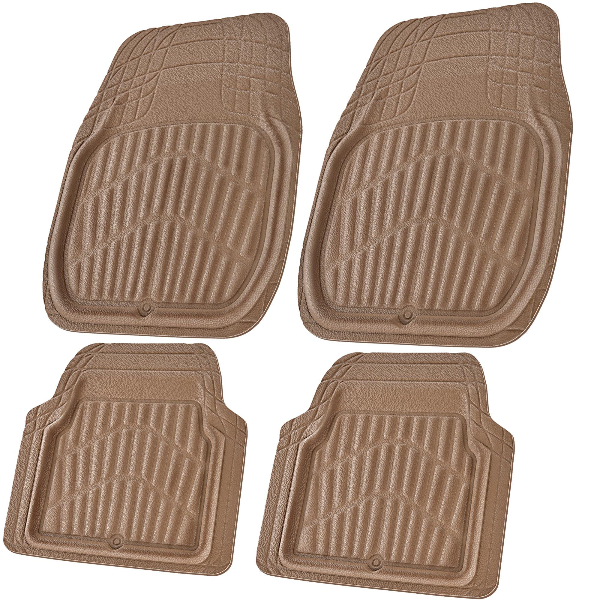 Cass Pass 4 Piece Leather Car Floor Mats -3D Waterproof All Weather, Universal Trim To Fit & Anti-Slip Burr Bottom Safety & Ligh
