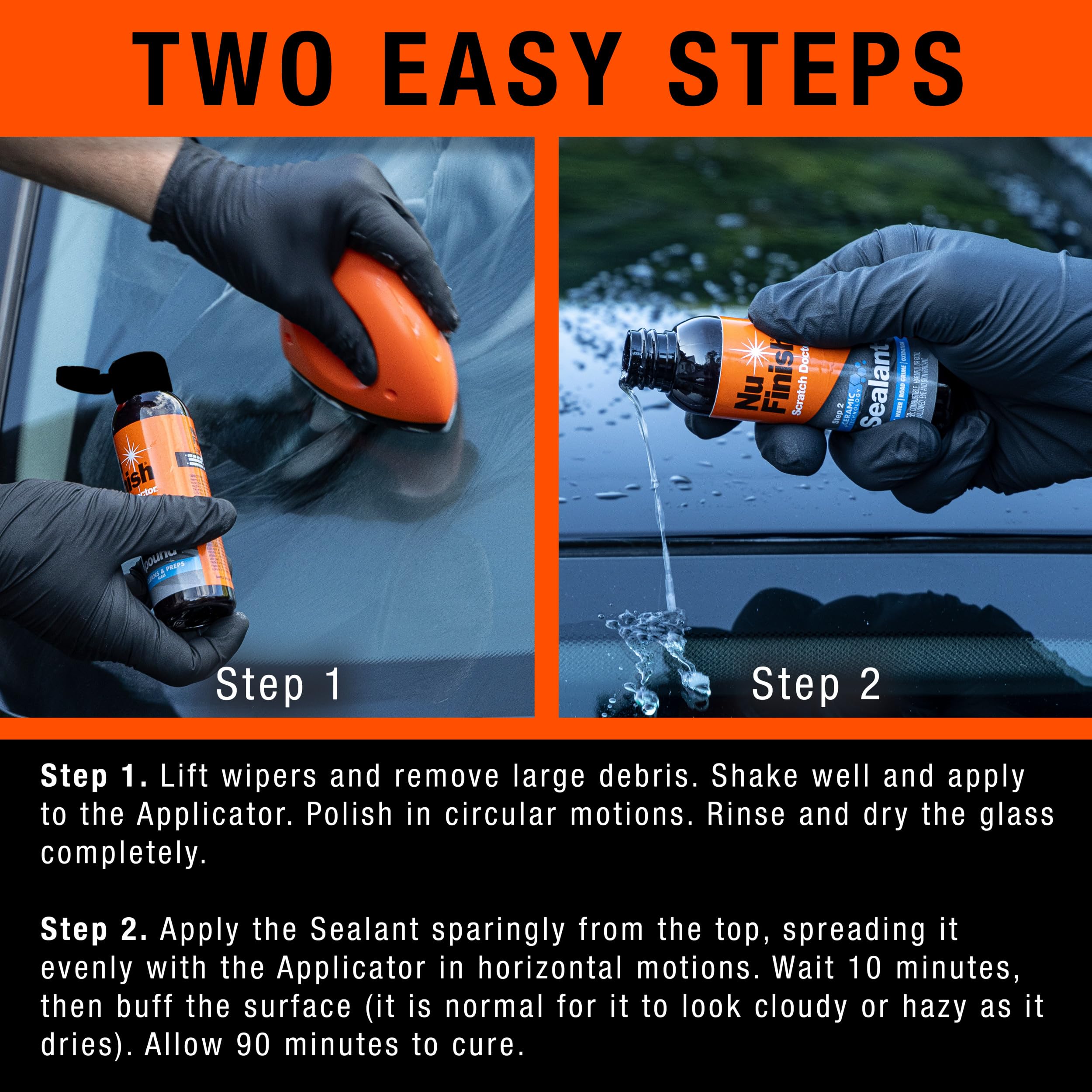 Nu Finish Glass Restore & Repel Kit - Two Step Windshield Regimen with Polishing Compound, Ceramic Sealant & Applicator Tools