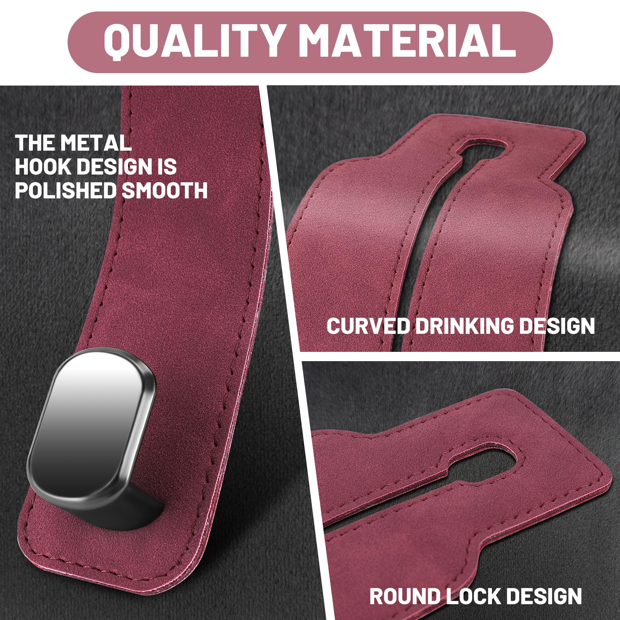 Amelity Headrest Hooks For Car, Car Seat Back Double Hook, Car Headrest Hooks For Purses And Bags, Car Seat Hooks (Red-2 Pack)