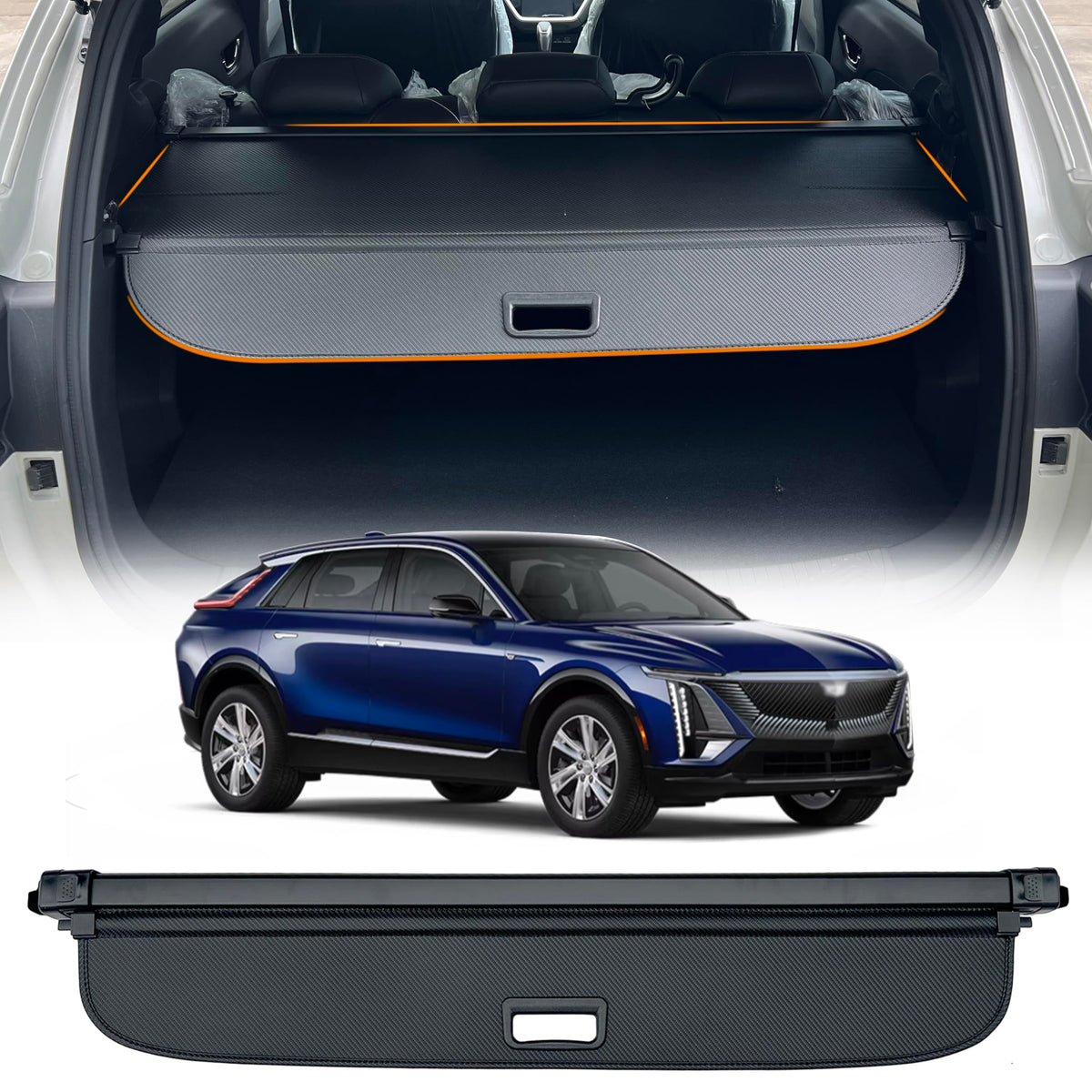 Yumemoo Retractable Cargo Cover For 2023 2024 Cadillac Lyriq Accessories, Rear Trunk Cover Compatible With 2023 2024 Cadillac Ly